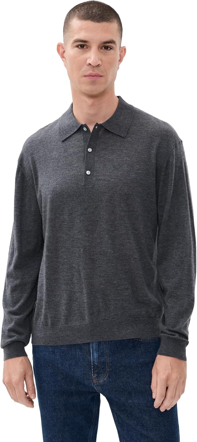 FRAME Men's Long Sleeve Superfine Polo Sweater