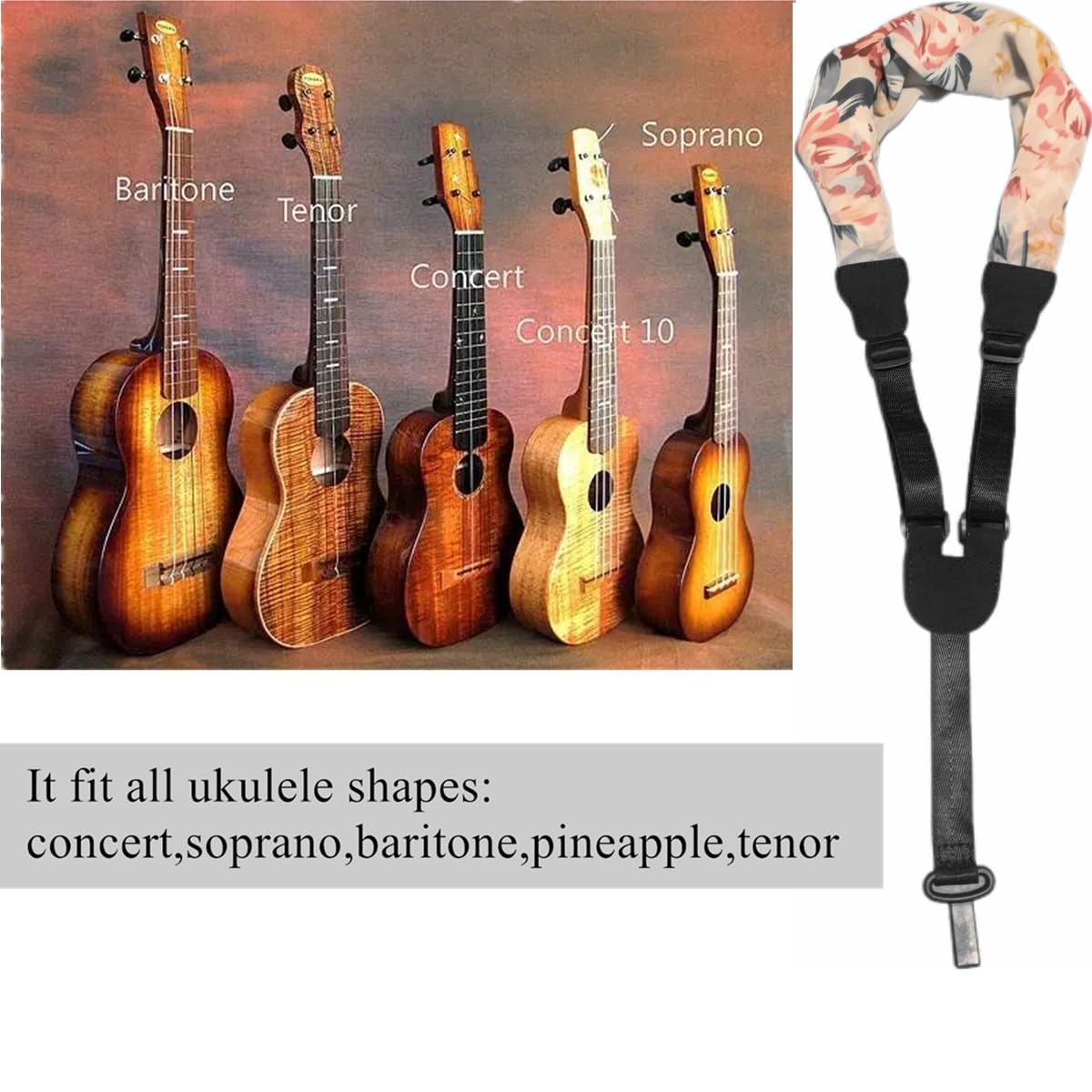 Trssorm Ukulele Strap Scarf Style Adjustable Neck Strap and Ukulele Belt with Hook for Guitar - Image 4
