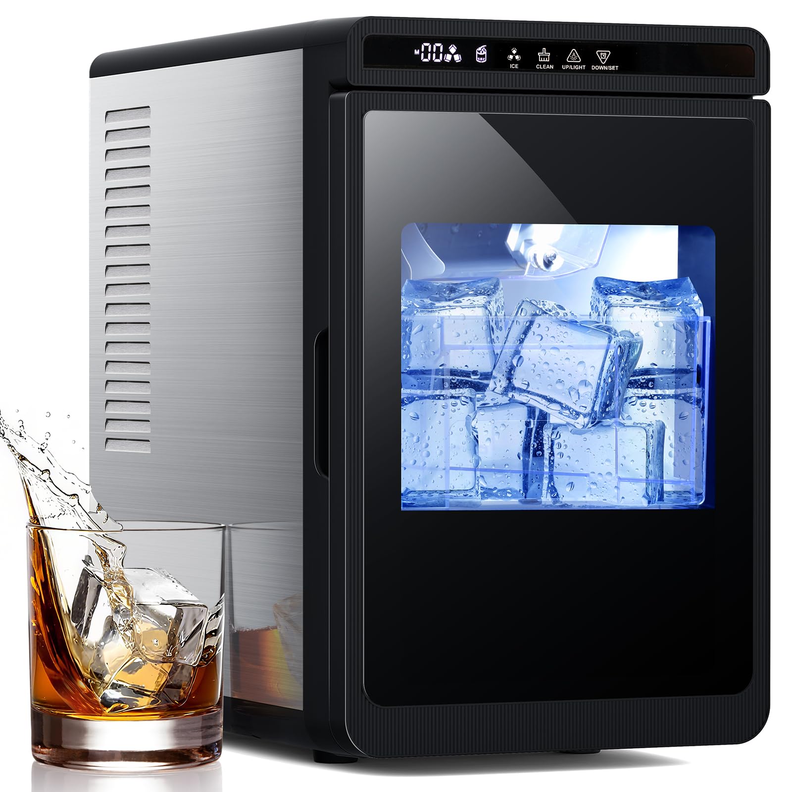 Electactic - Fabricante de cubitos de hielo cúbico transparente, 9 cubos de hielo grandes transparentes de 4 cm por hora, temporizador 24 horas, autolimpiante, 5 tamaños de cubitos de hielo para