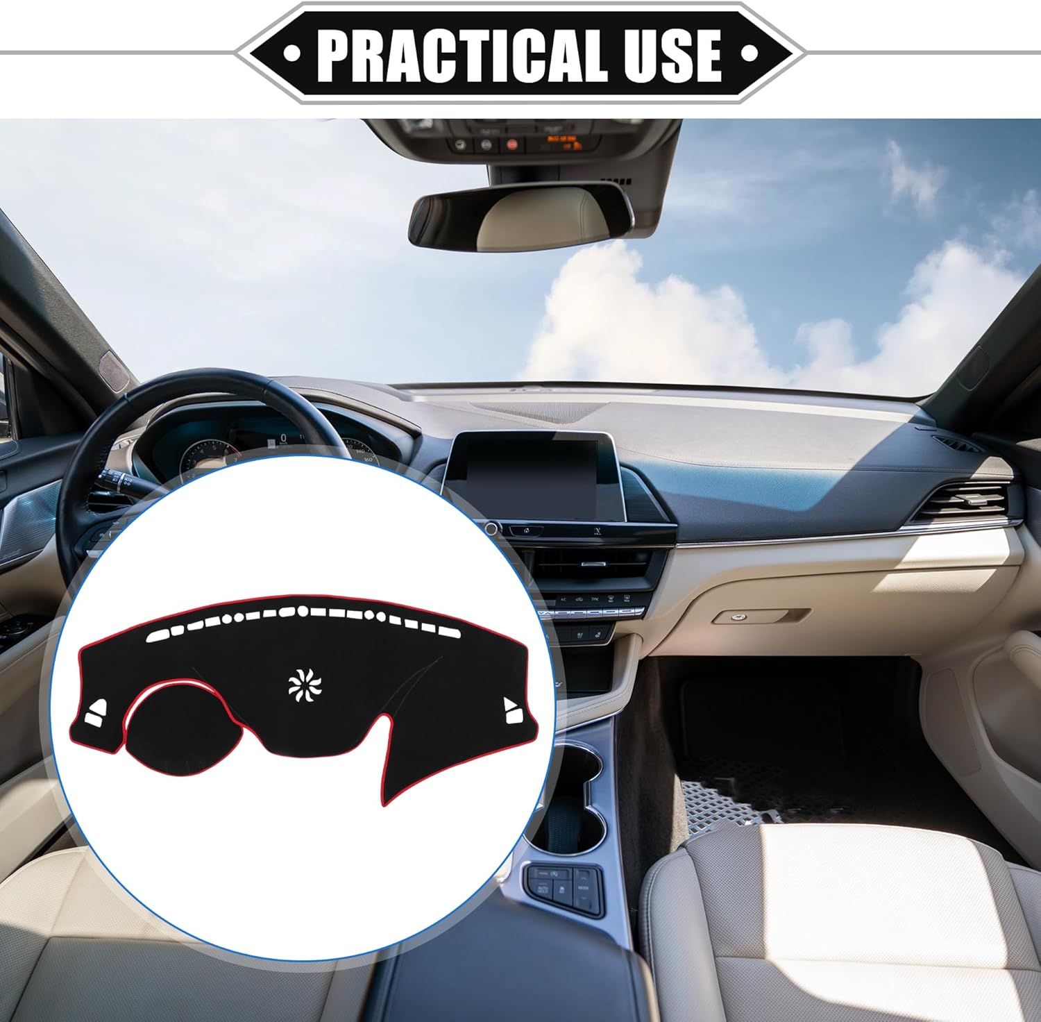 Car Dashboard Cover Compatible for Hyundai Veloster 2012-2017, Protective Polyester Black Red Center Console Interior Trim Dash Cover Mat