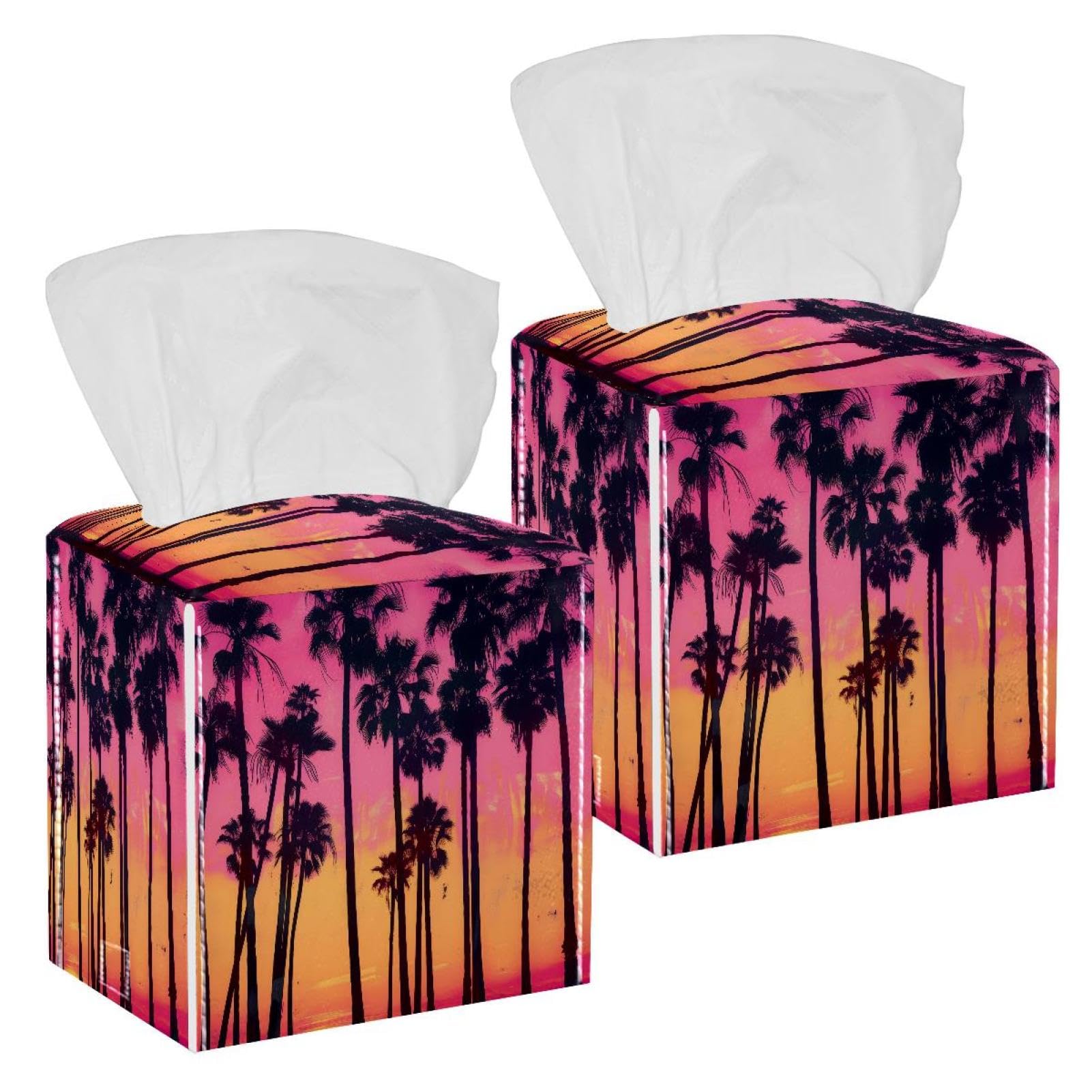 Silhouettes of Palms Tissue Box Cover, 2 Pack PU Leather Square Facial Tissue Dispenser Box holder for Home Office Car