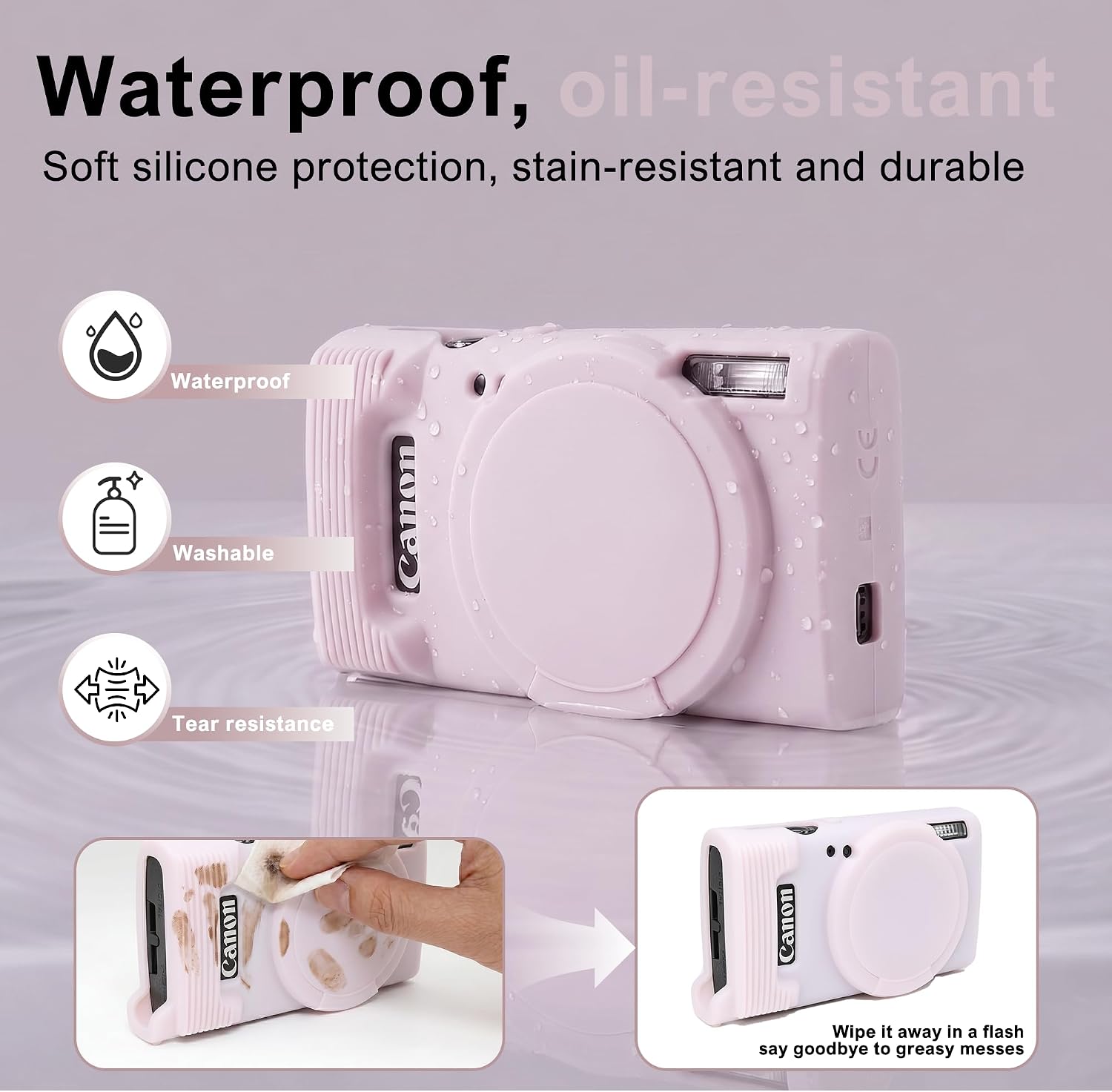 Case for Canon PowerShot ELPH 360 HS/IXY 650/IXUS 285 HS Camera,Soft Silicone Protective Case Removable Lens Cover,Comes with 2 Screen Protectors and 1 Wrist Strap (Jelly Pink)