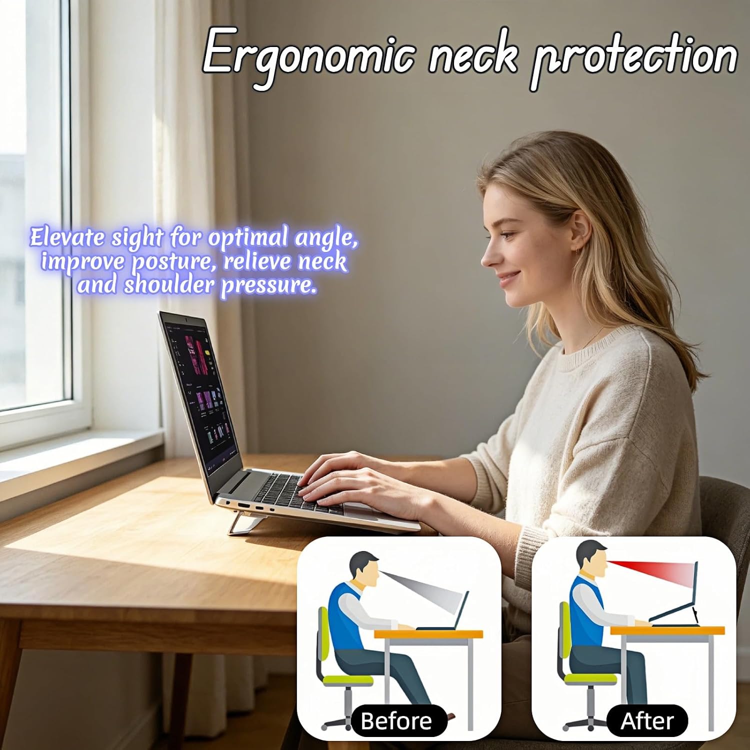 Ergonomic Zinc Alloy Laptop Stand,Portable Keyboard Riser with 2 Adjustable Angles (8°&13°),Foldable Invisible Laptop Riser for Desk,Anti-Slip,Heat Dissipation,Supports Up to 22lbs for 10-17" Laptops