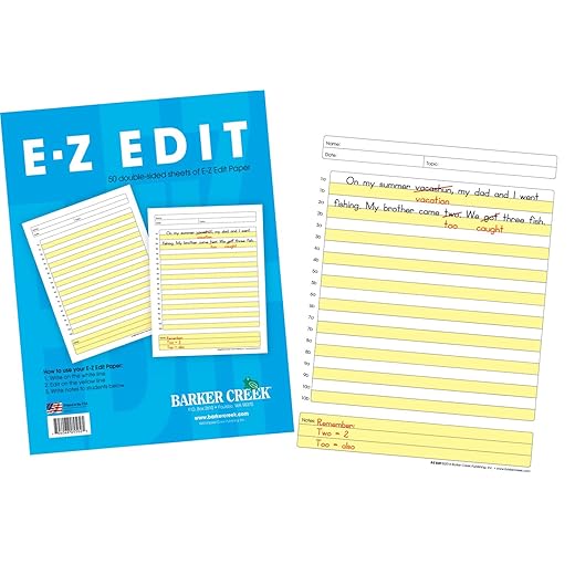 Barker Creek E-Z Edit Paper, Strengthen Writing Skills, Alternating Lines are Highlighted in Yellow for Edits and Comments, Lines are Numbered for Easy Reference, 8.5" x 11", 50 Sheets per Pkg (5502)