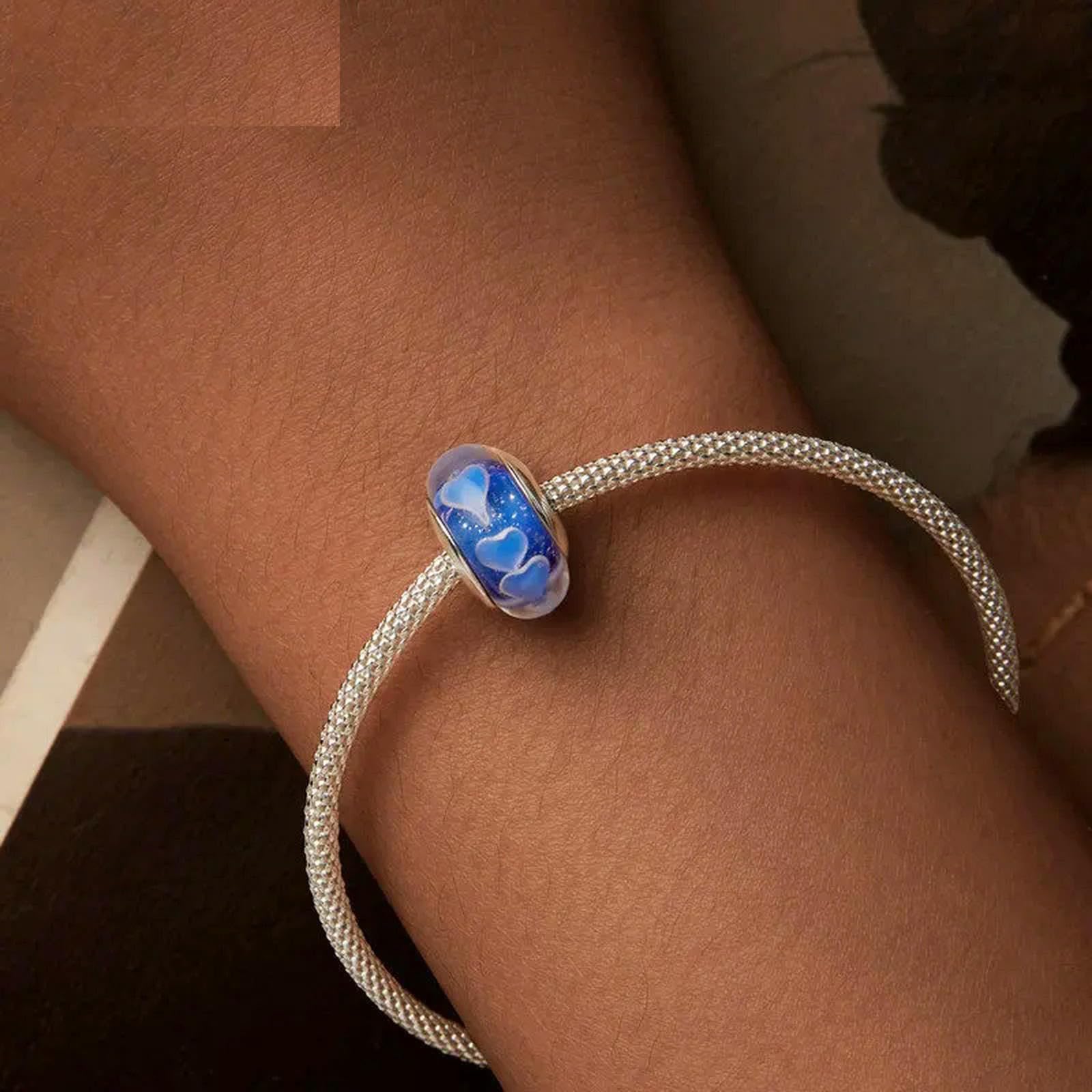 Dijes de corazón azul para mujer, joyería de plata de ley 925, para pulseras, accesorios DIY