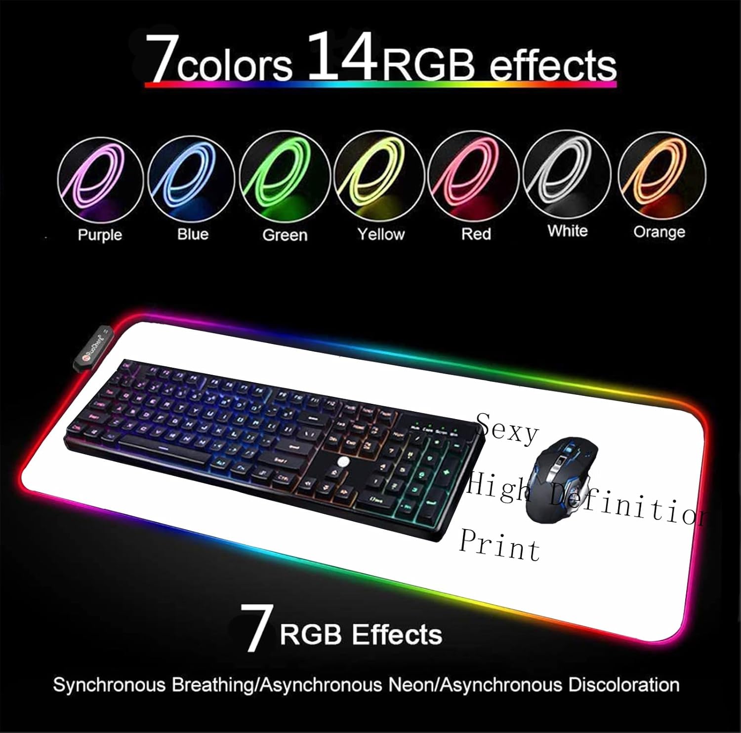 RGB Mouse Pad Sexy Anime Gaming LED Mouse Pad XXL Gamers Colorful USB Laptop Keyboard Pad Gaming Desk Sexy Butt Breasts Chest (27.55x12 inche)