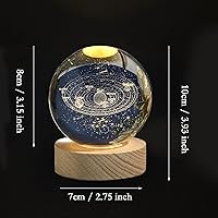 Vista 4 de Bola de cristal del sistema solar de 3.15 pulgadas (3.150 in) con sistema solar 3D planetas modelo globo con base de madera, adorno decorativo