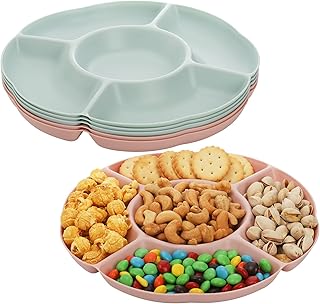 Lyellfe Set of 6 Divided Serving Tray, Eco-friendly Wheat Straw Snack Appetizer Serving Dish, 10 Inch Nut Candy Platter, R...