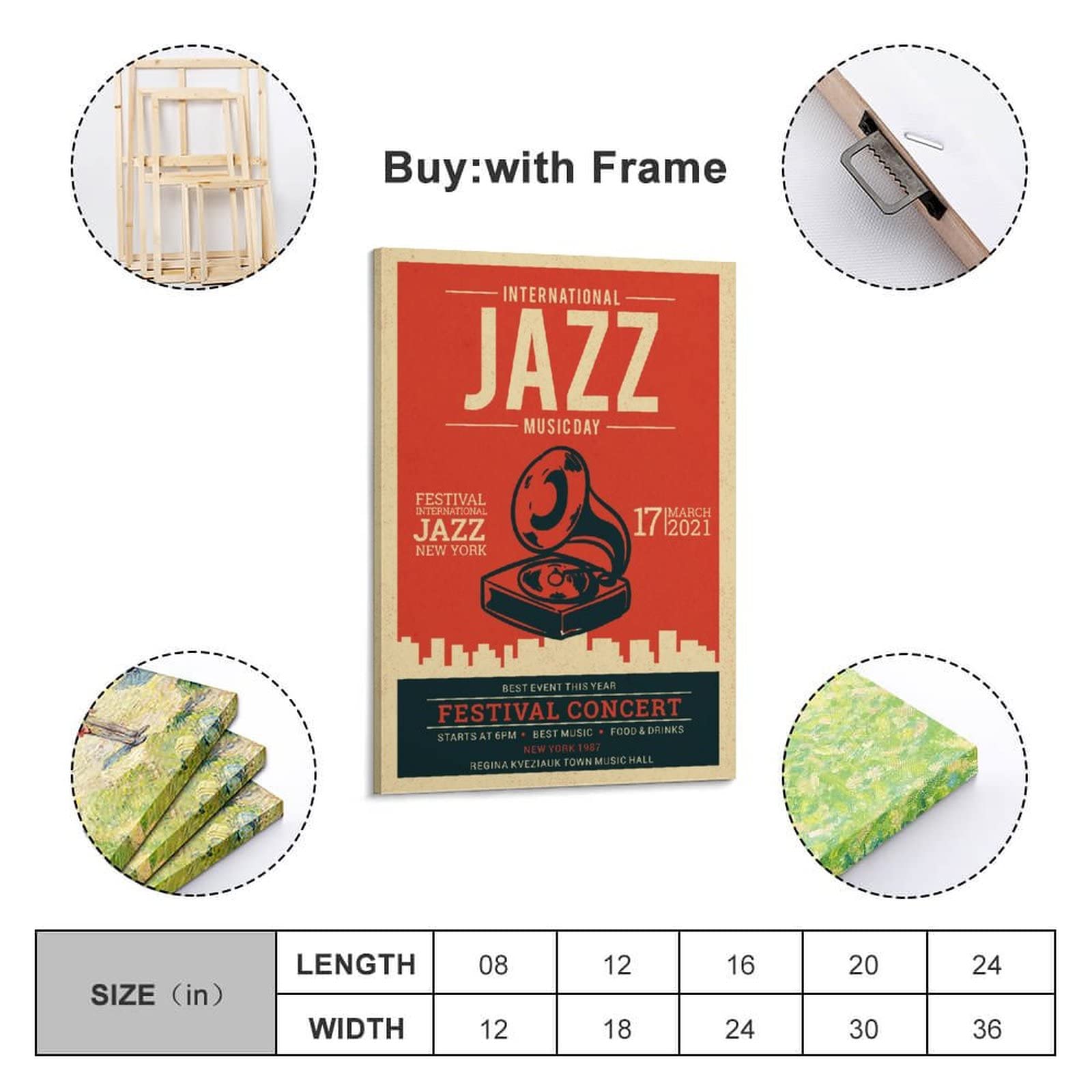 YUANLY Vintage-Jazz-Konzert-Poster, dekoratives Gemälde, Leinwand, Wand- und Kunstbild, Familien-Schlafzimmer, 50 x 75 cm