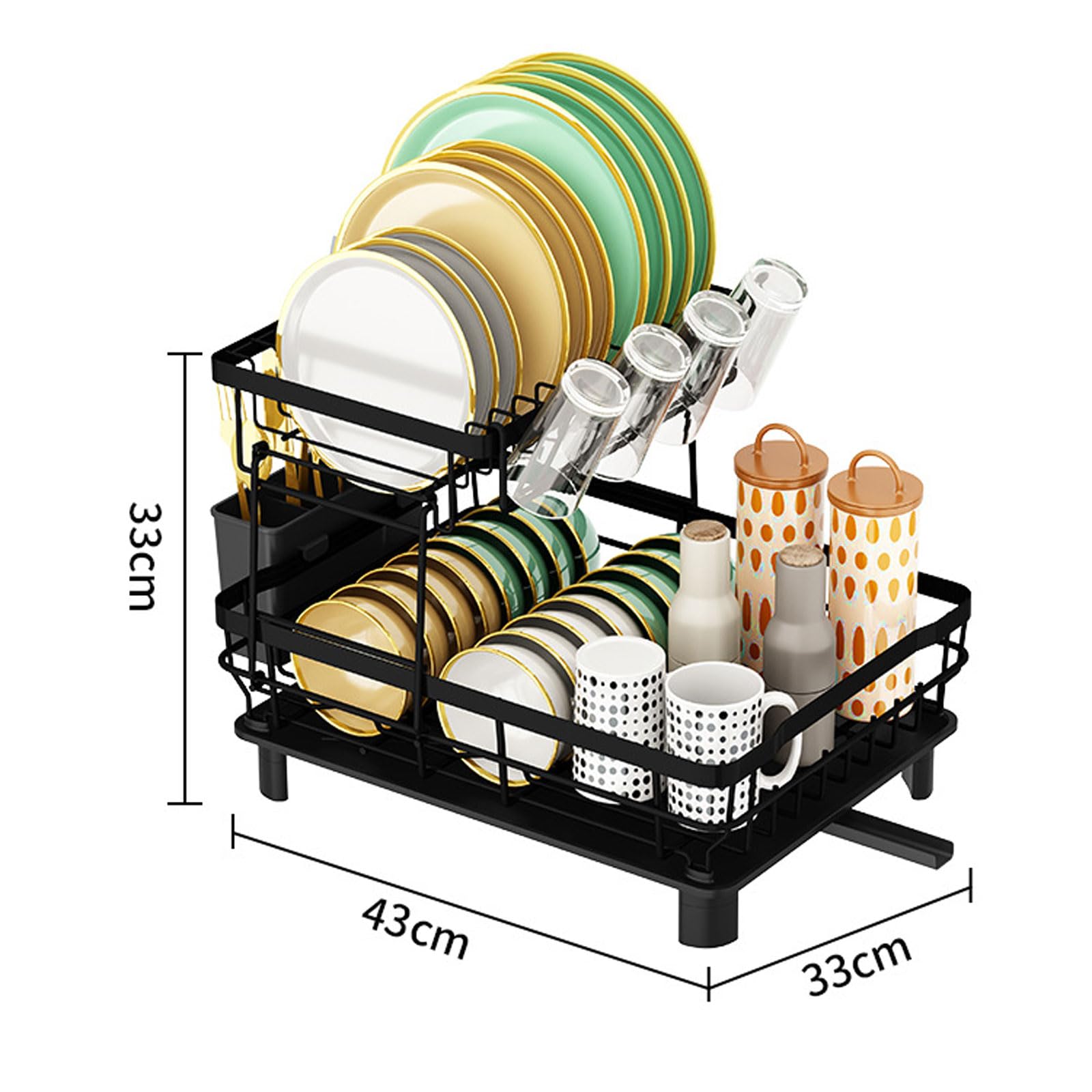 Escurridor de Platos 2 Niveles Ahorra Espacio Escurridor de Platos para Fregadero con Soporte para Utensilios,Portavasos Boquilla Giratoria 360°Escurreplatos para Encimera de Cocina