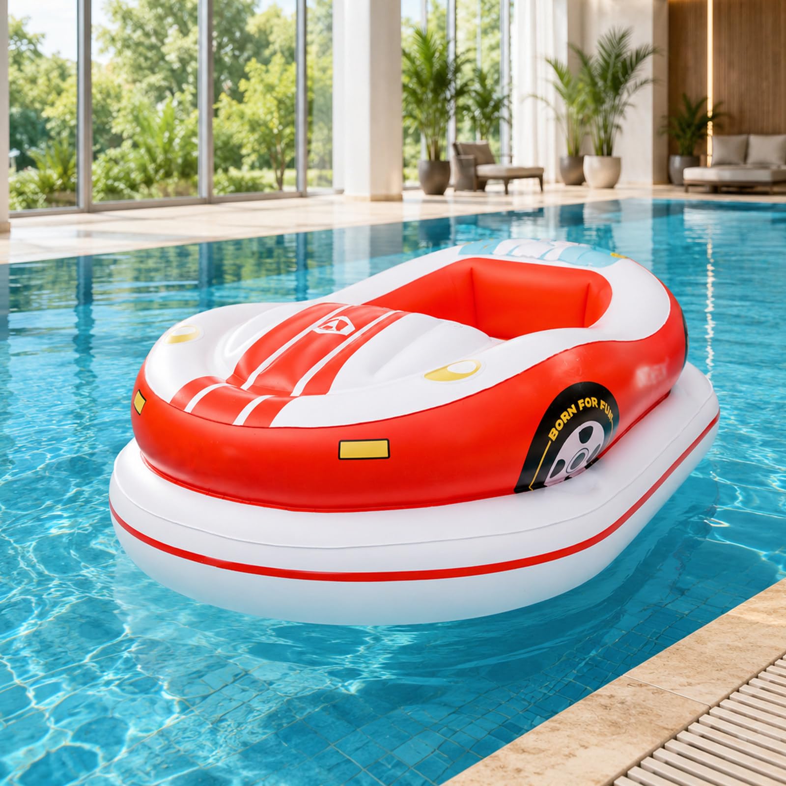 Pealiritansemen Red Electric Pool Lounger, Inflatable Bumper Boat For Adults With 46W Motorized Thruster, 360° Joystick Steering, 2 X 2600Mah Batteries For Pools, Resorts And Holidays