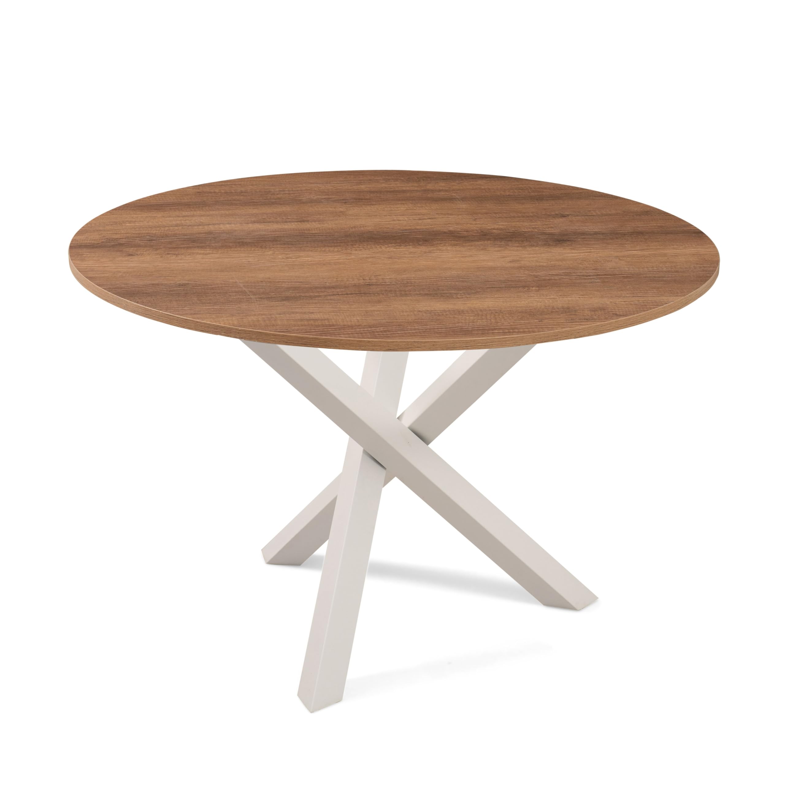 Tavolo Rotondo Da Pranzo 120cm | Gambe In Metallo Nero E Piano Noce | Per 4-6 Persone - Foto 11