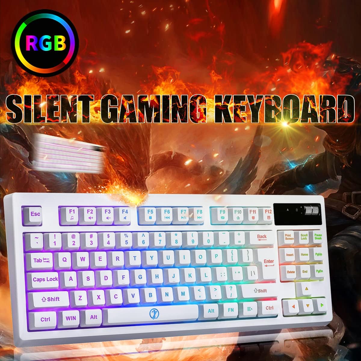 ZJFKSDYX L87 Wireless Gaming Keyboard with RGB Backlit, Mechanical Feeling, Ergonomic Design, Rechargeable Battery for PC, PS4, Xbox One, Mac - Teclado Gamer (White)