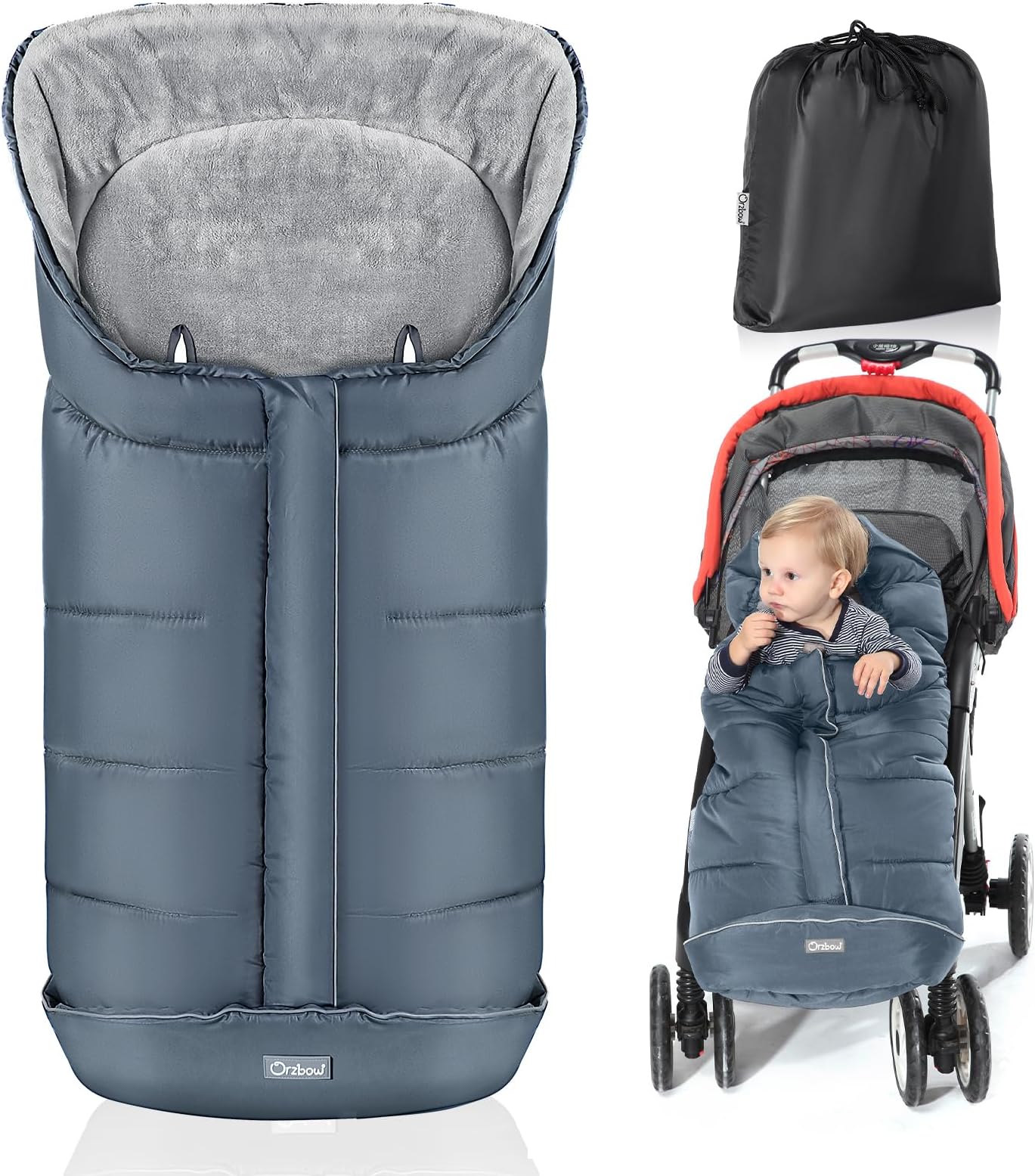 Orzbow Warm Bunting Bag Universal, Stroller Sleeping Bag Cold Weather, Waterproof Toddler Footmuff (Grey, Large)