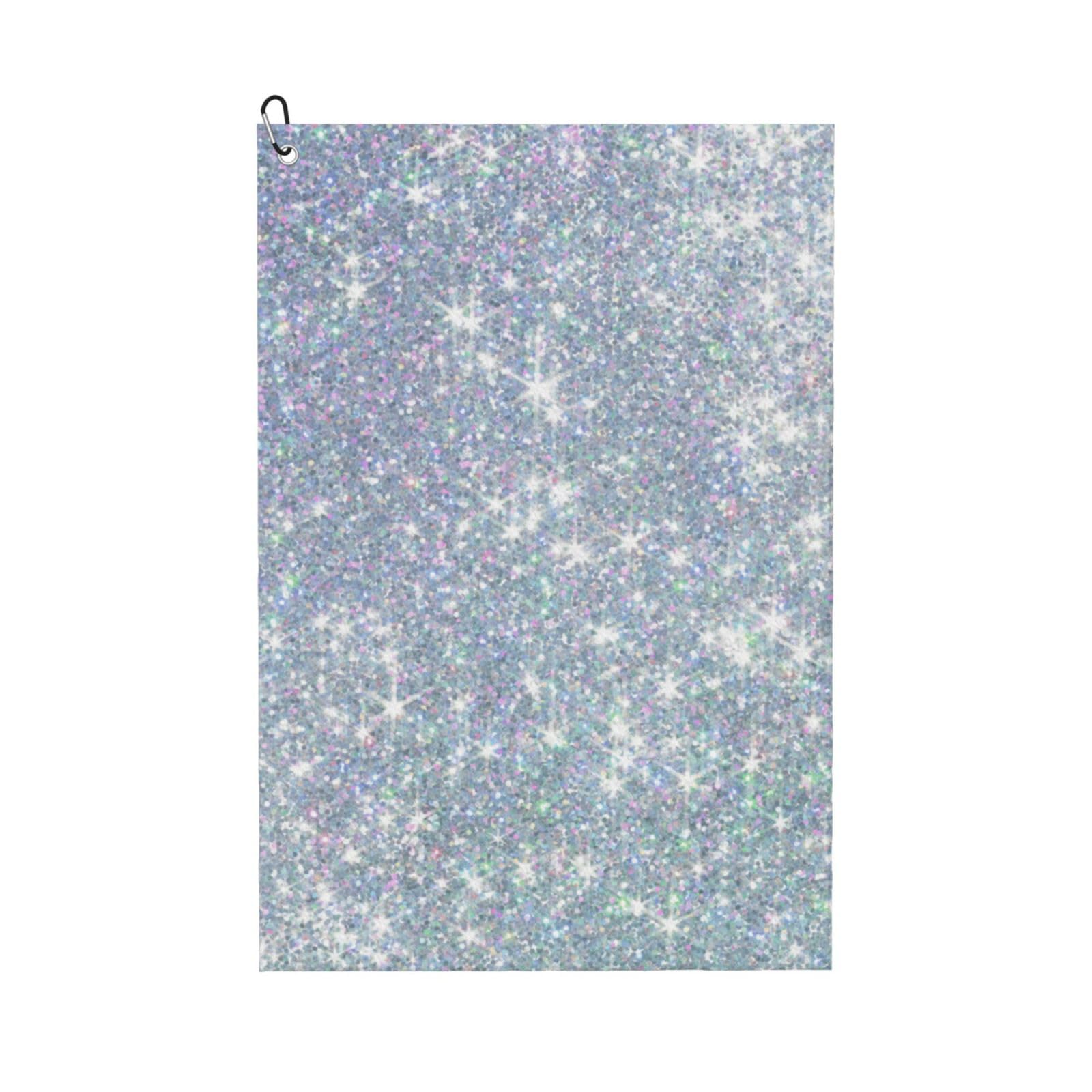 Hnnkloy Bling Silver Printed Glitter, 16x24 in Portable Waffle Golf Towels with Carabiner Clip for Golf Bag