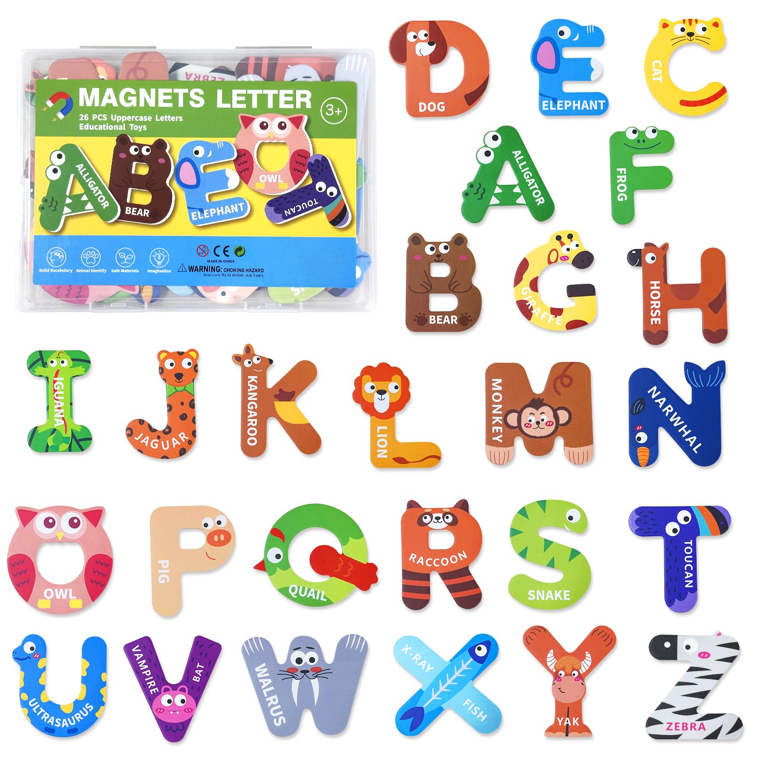 Magnetic Alphabet Letters for Toddlers & Kids - 26 Colorful Animal-Themed Fridge Magnets for Early Spelling & Letter Recognition. Perfect Preschool Gift for Ages 3-5, Ideal for Home & Classroom