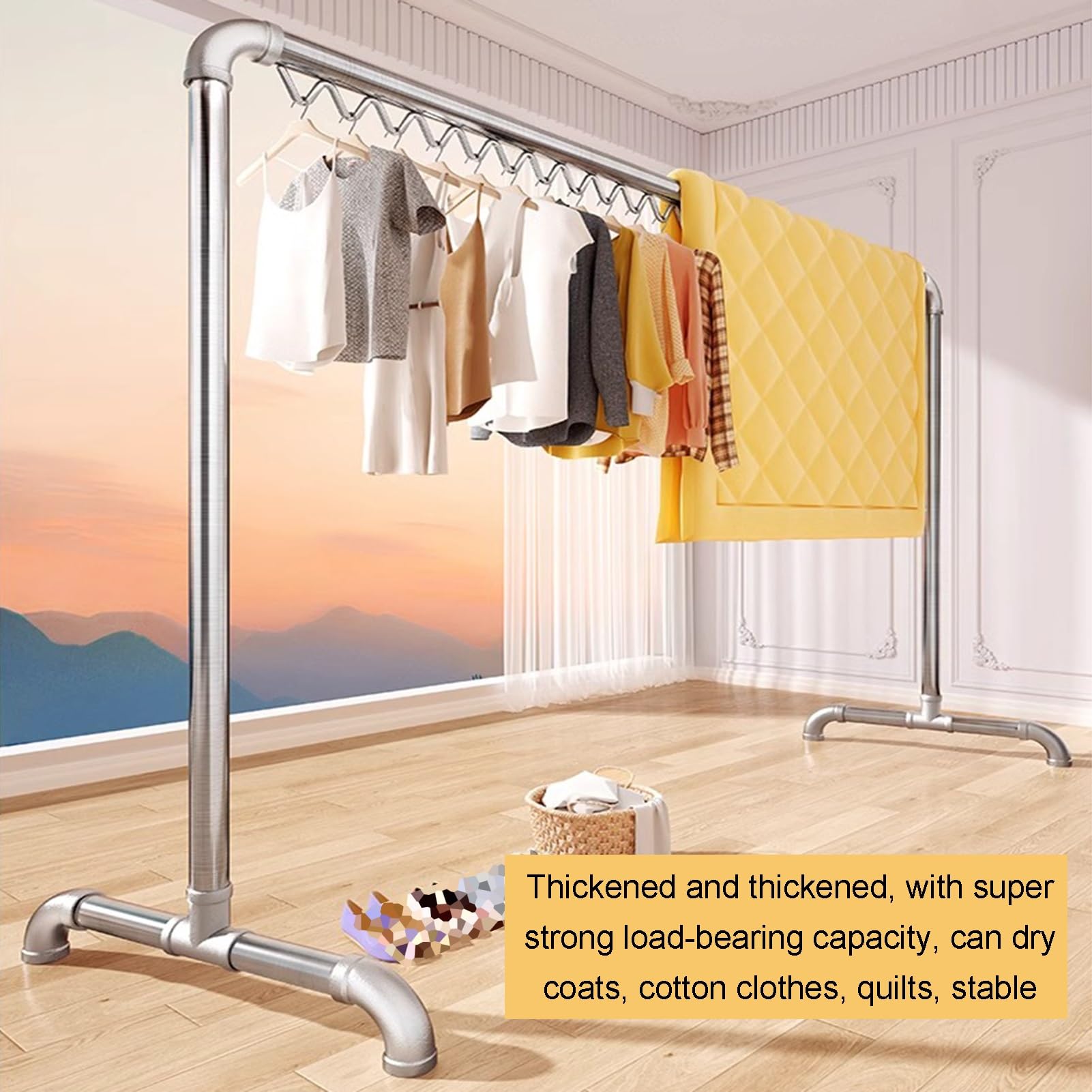 Tendedero resistente con ganchos a prueba de viento - Colgador versátil para interiores y exteriores para ropa, mantas, sábanas y prendas de vestir - Ahorra esp,Silver-(L x W x H) 150x51x150CM