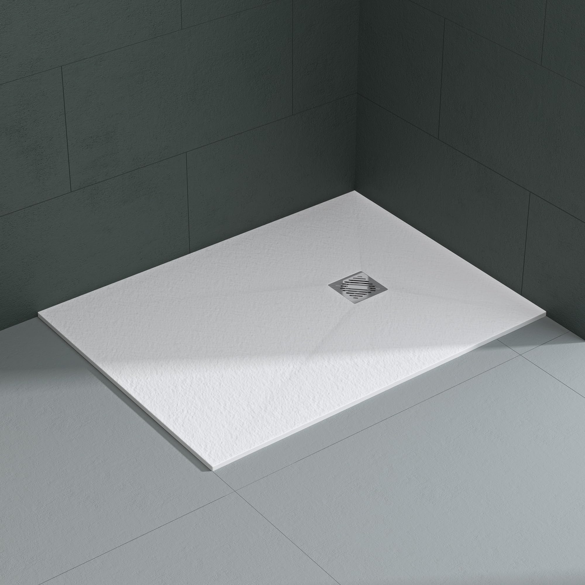 Mai & Mai Receveur de Douche 90x140x3cm Bac à Douche Blanc Mat en Résine Raccords DIN Rectangulaire Design Geo09