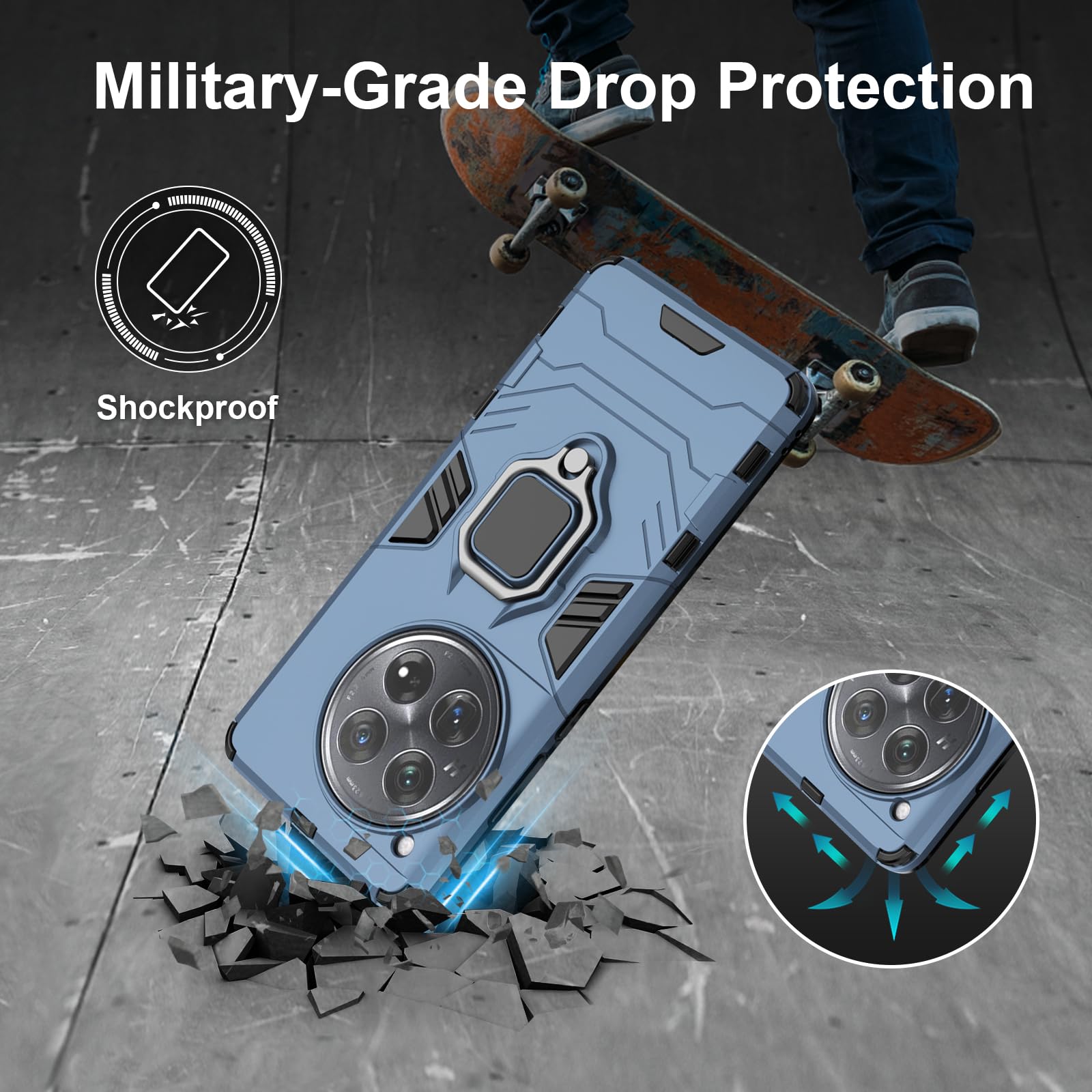 Funda para CMF Phone 2 Pro, Carcasa Antigolpes con Soporte anular metálico, Case Protectora de Grado Militar, Negro — view 1449