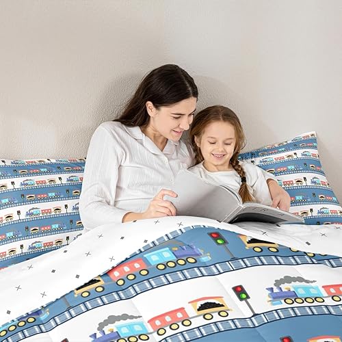 Miniatura 5 de Juego de ropa de cama de automóvil para niños, lindo juego de edredón de tren tamaño Queen, juego de ropa de cama de camiones arcoíris, juego de
