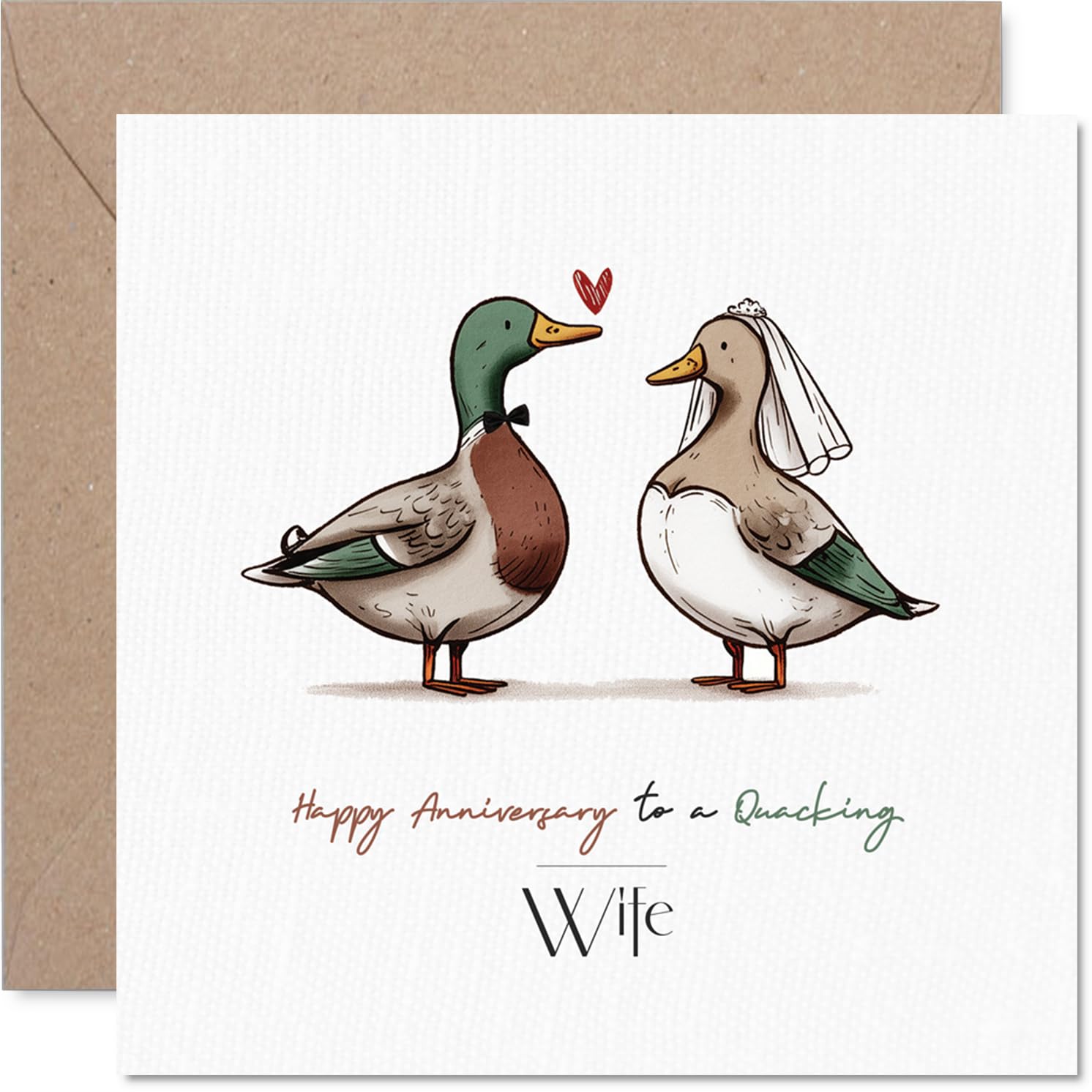Playful Anniversary Card for Wife - Quacking Good Laugh - Cartoon Ducks in Wedding Attire Bring the Giggles - 145mm Square, Envelope Included