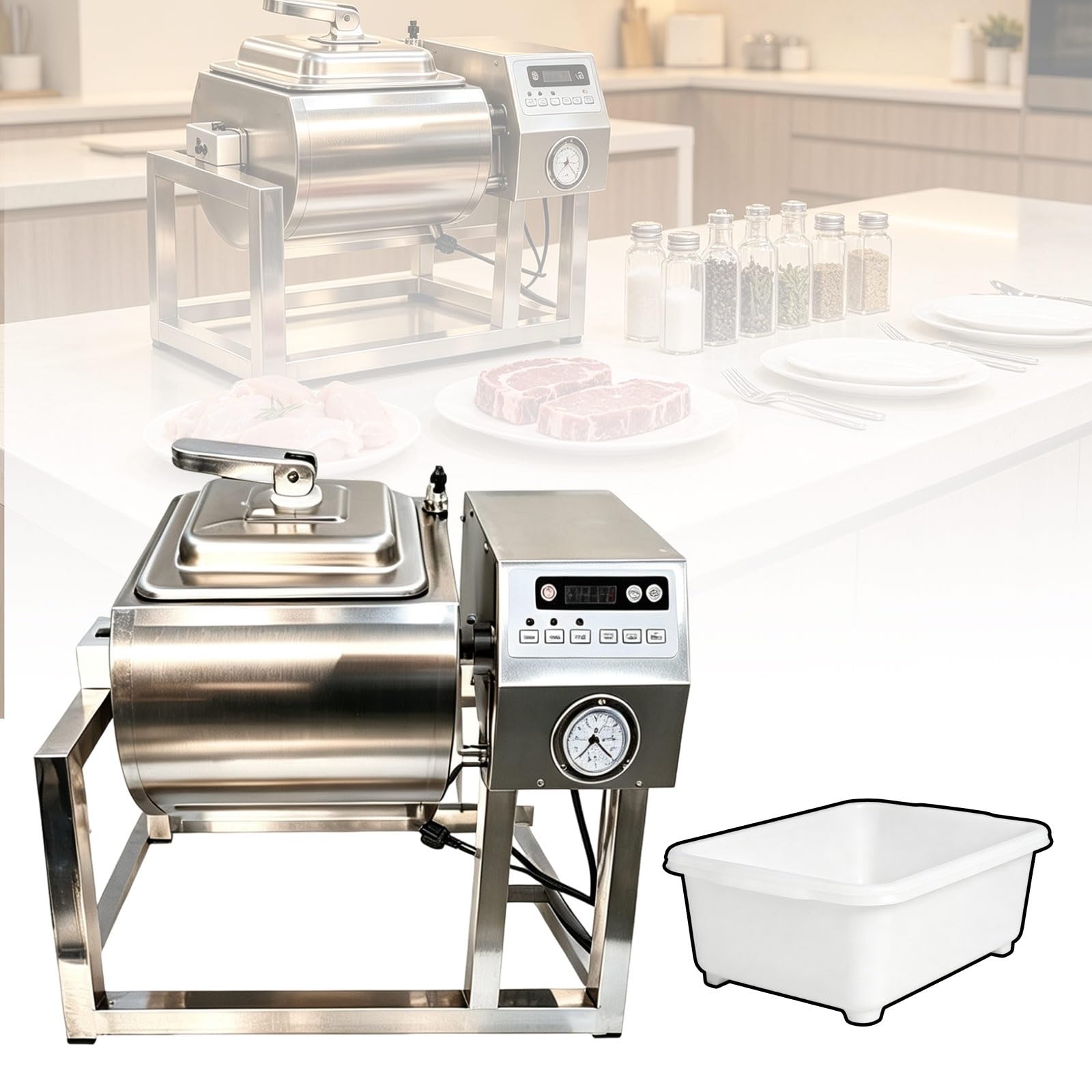 Fleisch Mariniermaschine 20L Edelstahl Schnell | Fleisch Mariniermaschine 20L in Edelstahl beschleunigt die Aufnahme von Marinaden für Geflügel und frisches Gemüse.