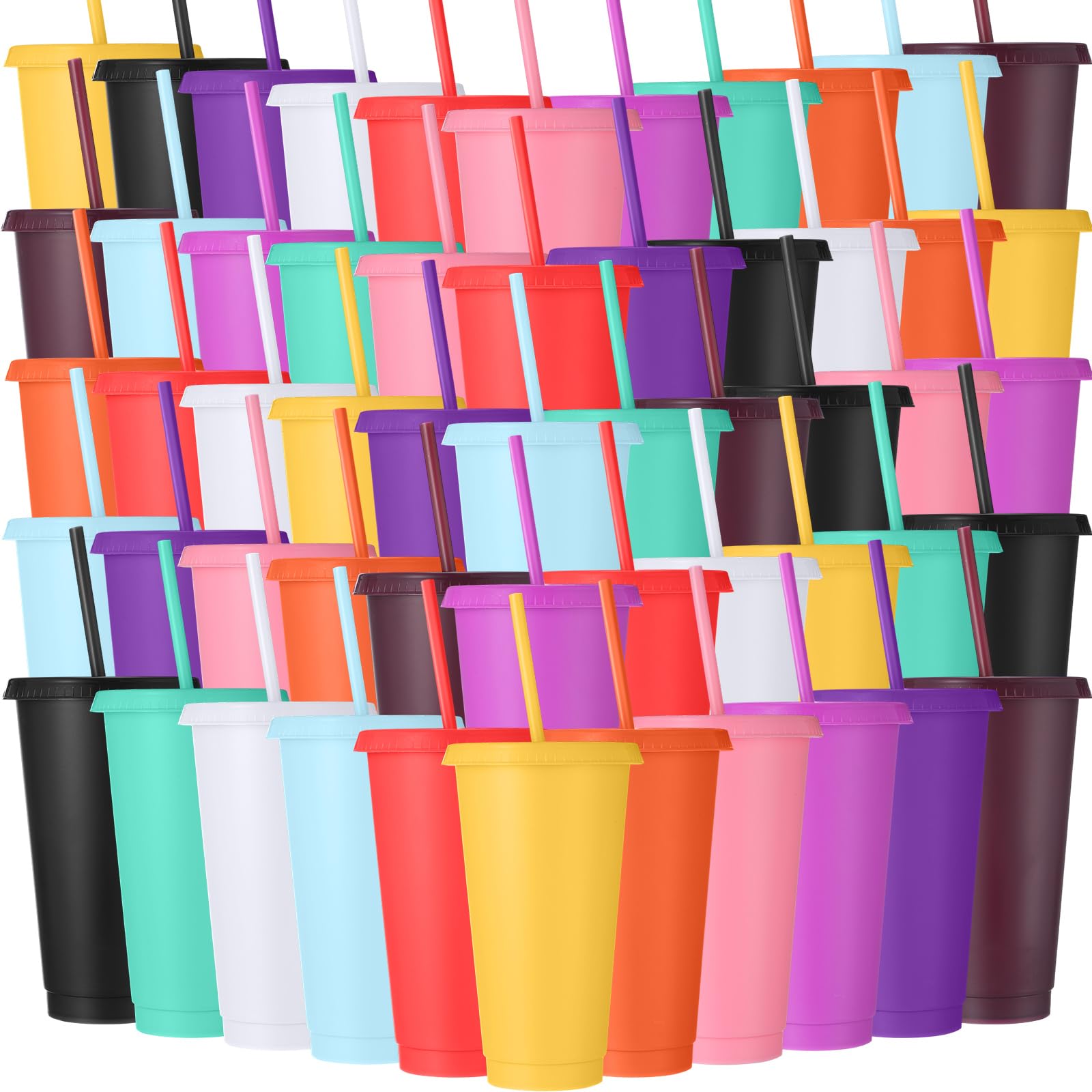 Photo 1 of Honeydak 120 Pack Plastic Tumblers with Lids and Straws, 24-27 oz