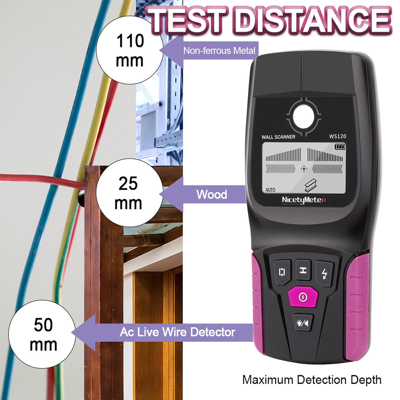 Detector De Pared Digital Portátil Profesional Multifunción, Buscador De Vigas, Escáner De Pared. Localiza con Precisión Metal Bajo La Pared, Detecta Cables Eléctricos, Tuberías De PVC Y Agua
