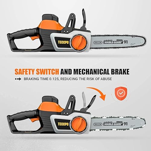 Miniatura 5 de TECCPO Motosierra inalámbrica, motosierra eléctrica de 40 V y 12 pulgadas, motor de alto rendimiento, batería Samsung de 2.5 Ah y cargador