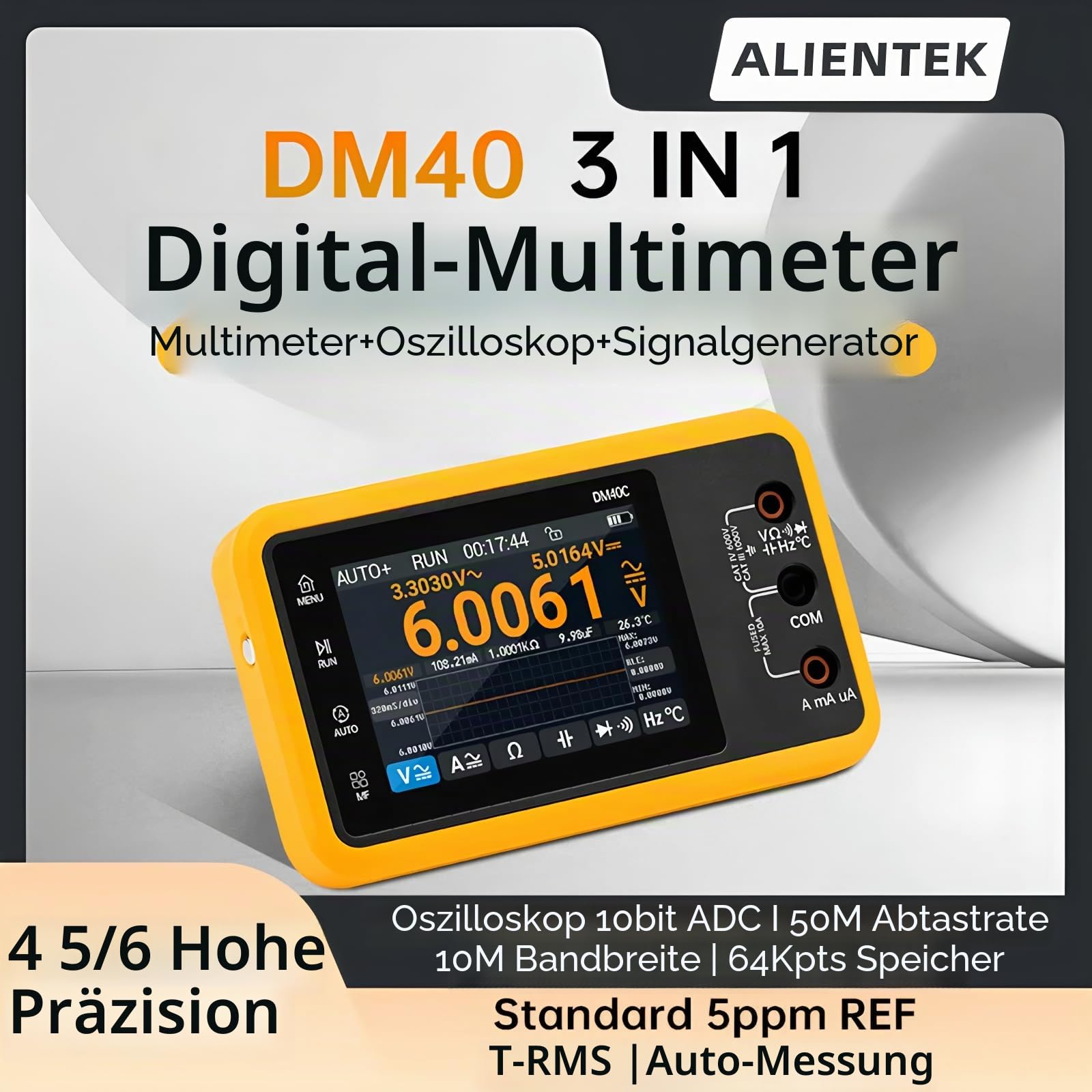 Dm40 3-in-1 Multimeter Oszilloskop Signalgenerator 50m Abtastrate AC/DC Spannung Diode Handheld Digitales Automobilwerkzeug (DM40A KitI)