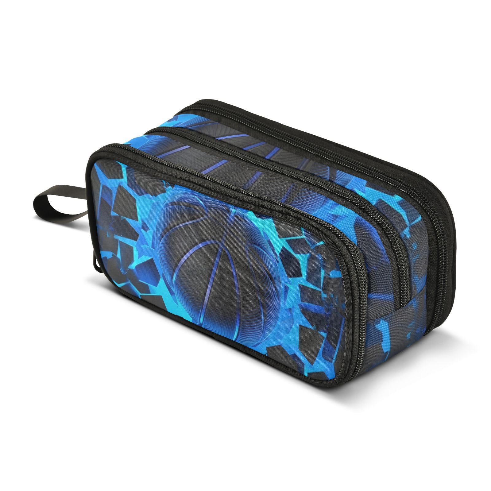 BOENLE 3d Basketball Blue Lighting Pencil Case Box Boys Girls Large Pencil Pouch with Zipper Compartments Big Capacity Stationery Pen Bag Organizer for Kids Teens Adults School
