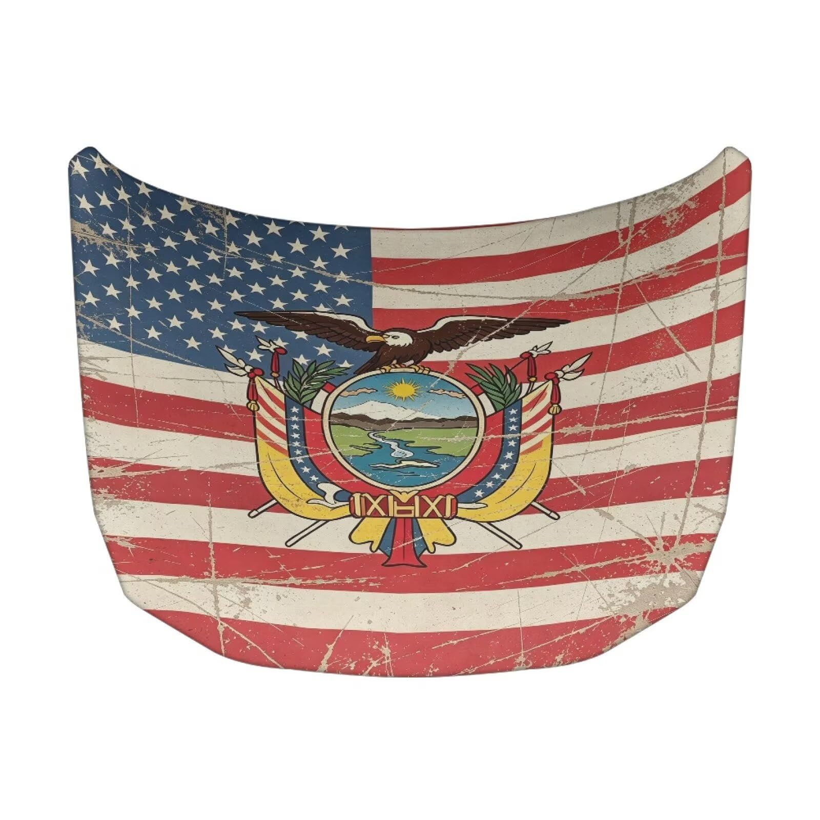 Car Hood Cover American Flag and Ecuador Flag Theme Car Hood Protector Waterproof Universal Automotive Exterior Accessories Patriotic Decorations for Compact Vehicles Sedans Trucks SUVs