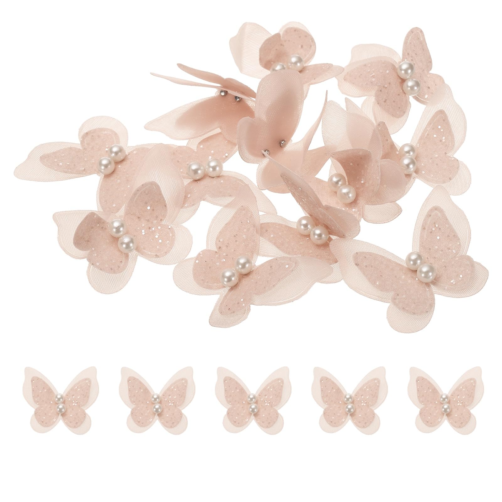sourcing map 15pcs Butterfly for Craft, 45x40mm 3D Organza Butterfly Embroidered Lace Trim Double Layers Applique Sewing Craft for DIY Wedding Bride Hair Accessories Hat Bag, Pink