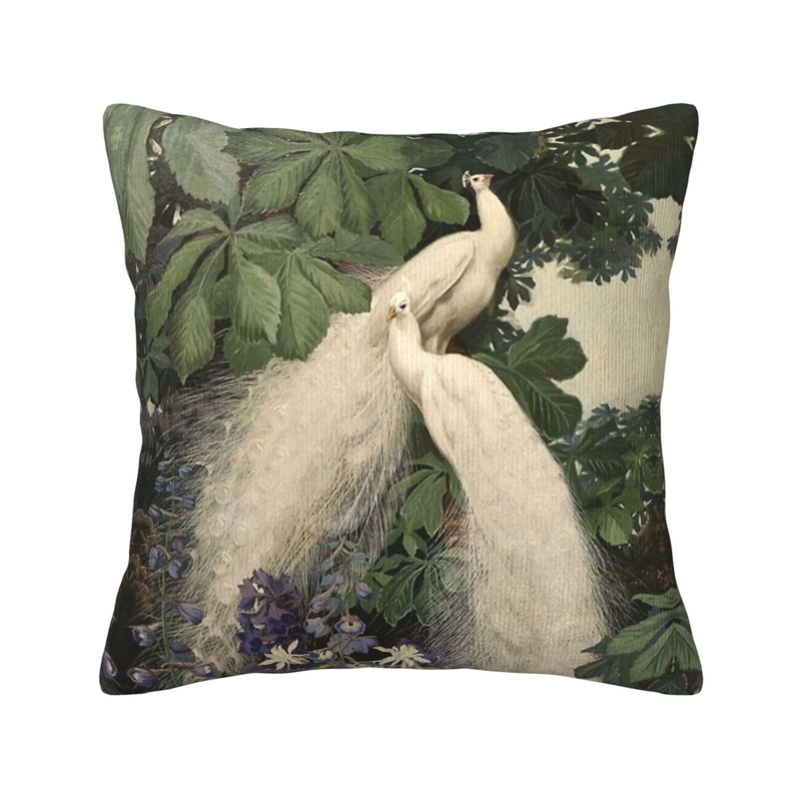Housses de coussin en velours côtelé blanc imprimé paon 50x50 cm pour décoration de salon