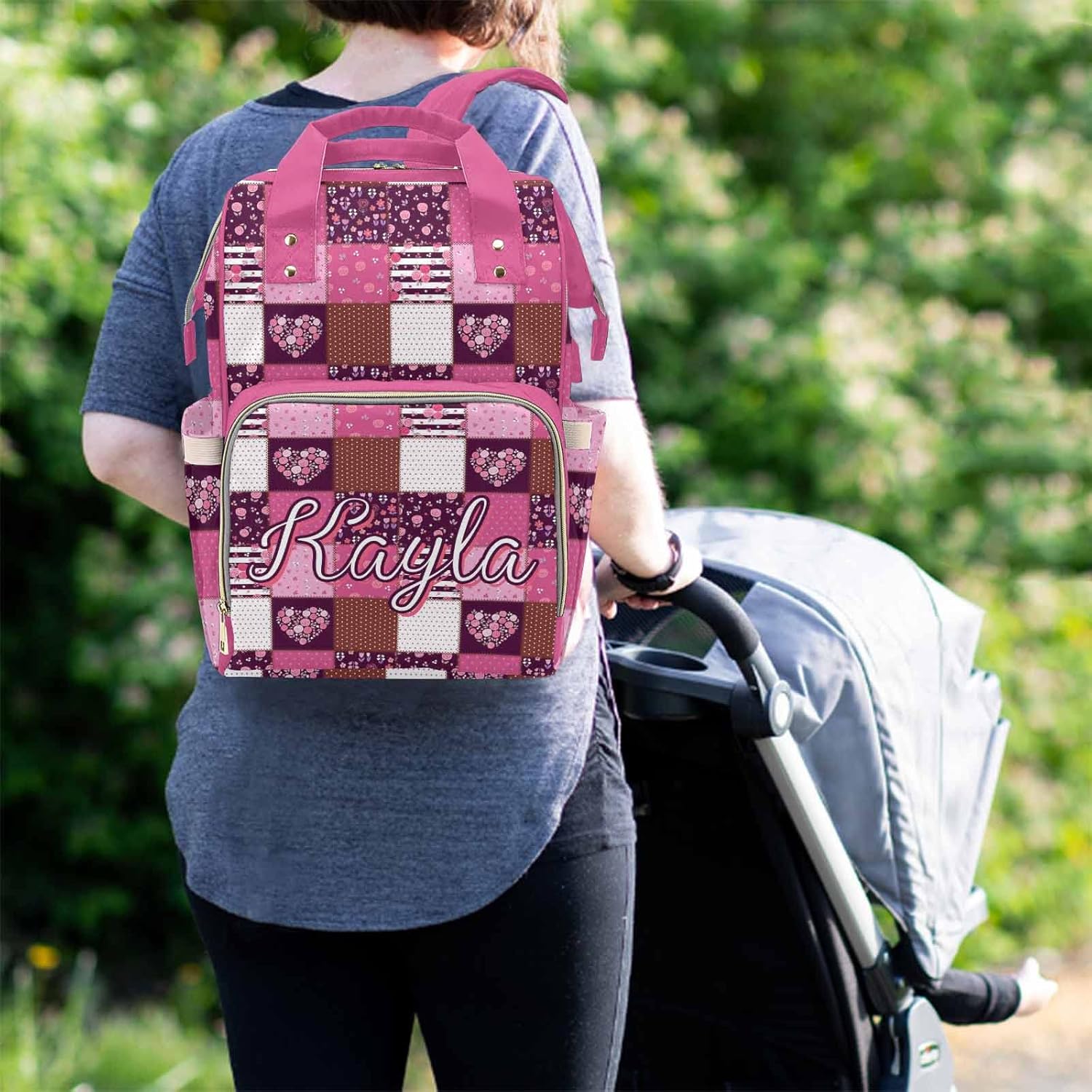 M YESCUSTOM Custom Splicing Pattern Diaper Bag Backpack Personalized Pink Nursing Nappy Bag for Wife Personalized Mommy Backpack Gift for Women