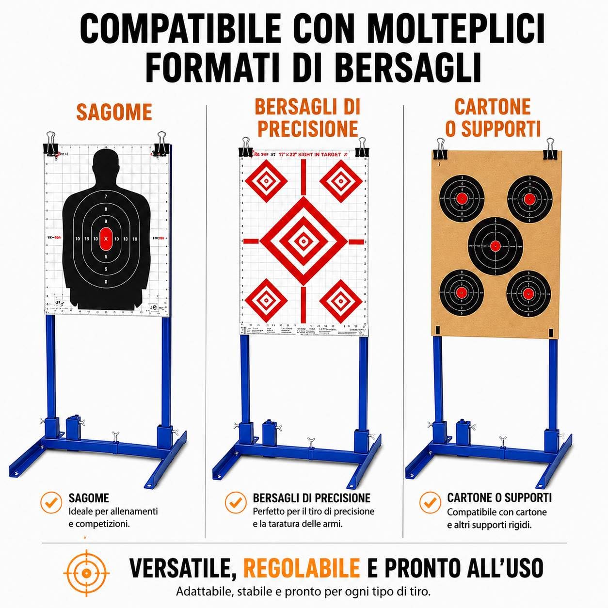 Supporto Regolabile per Bersagli da Tiro – Base Metallica 43 x 63,5 cm – Compatibile con Sagome e Bersagli a Punteggio
