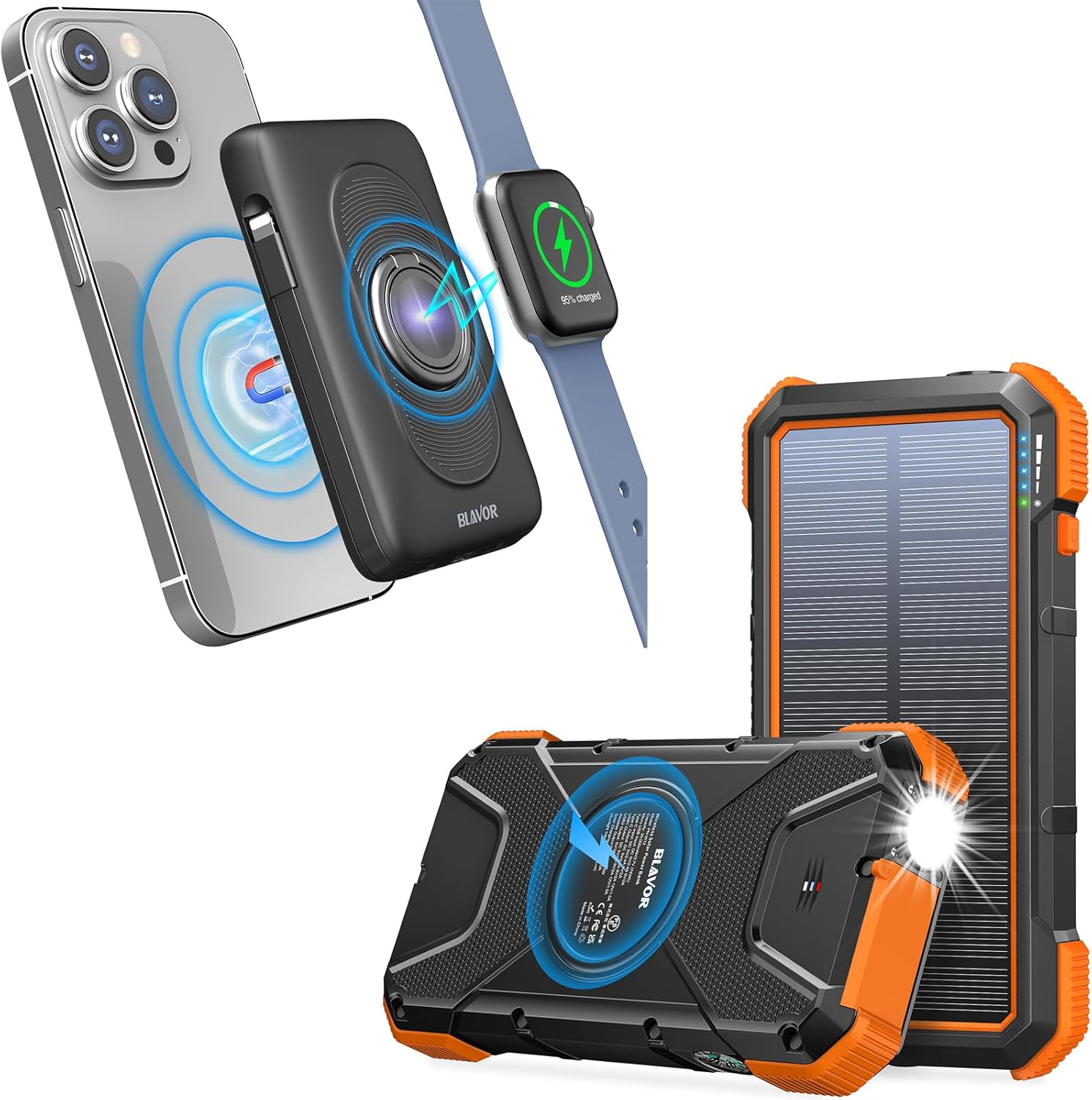 BLAVOR Magnetic Wireless Power Bank Plus Solar Charger Power Bank2(Orange)