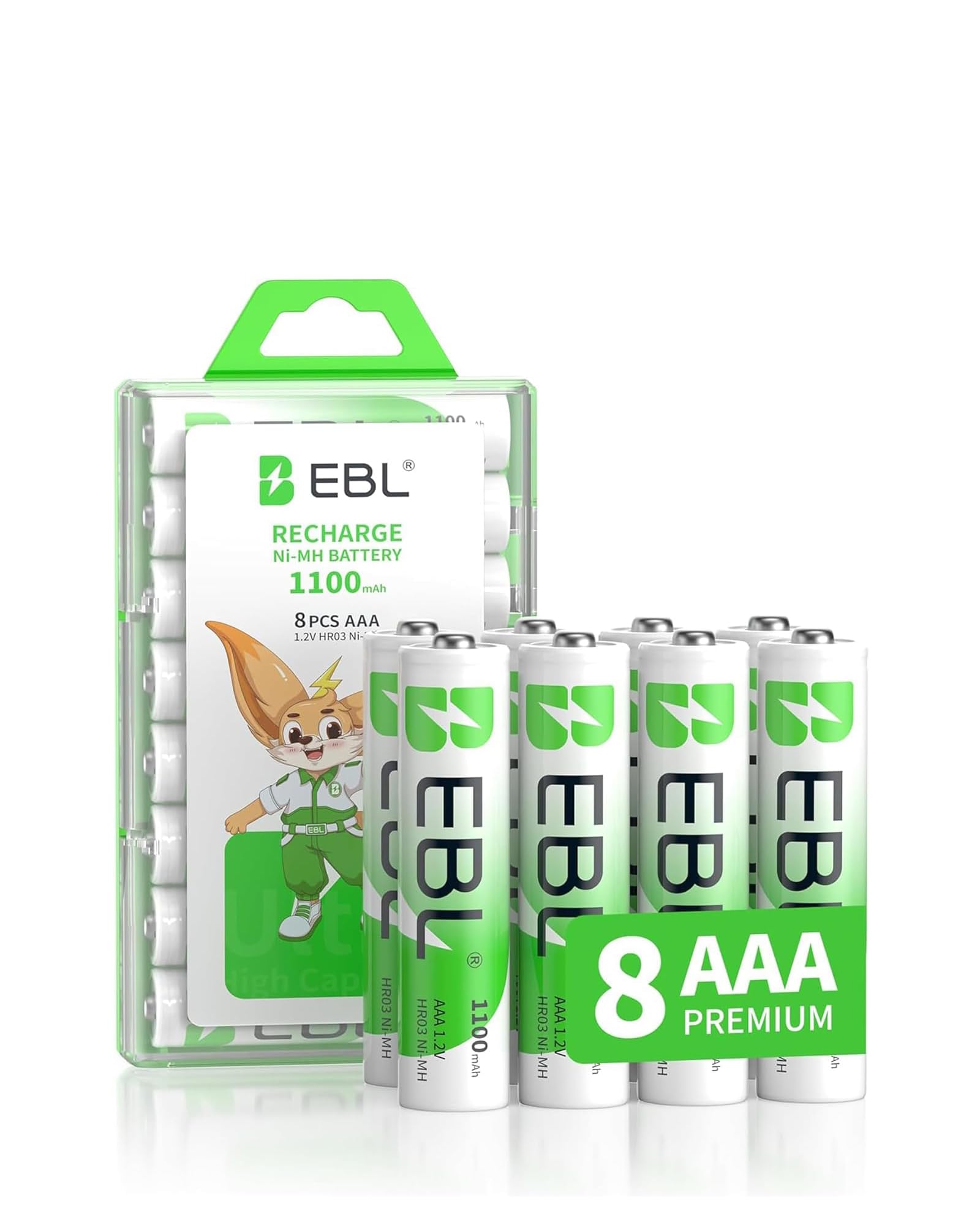 EBL 8 x AAA Batterie Ricaricabili Durature 1.2V, Pile Ricaricabili 1100mAh Ni-MH 1200 Tech