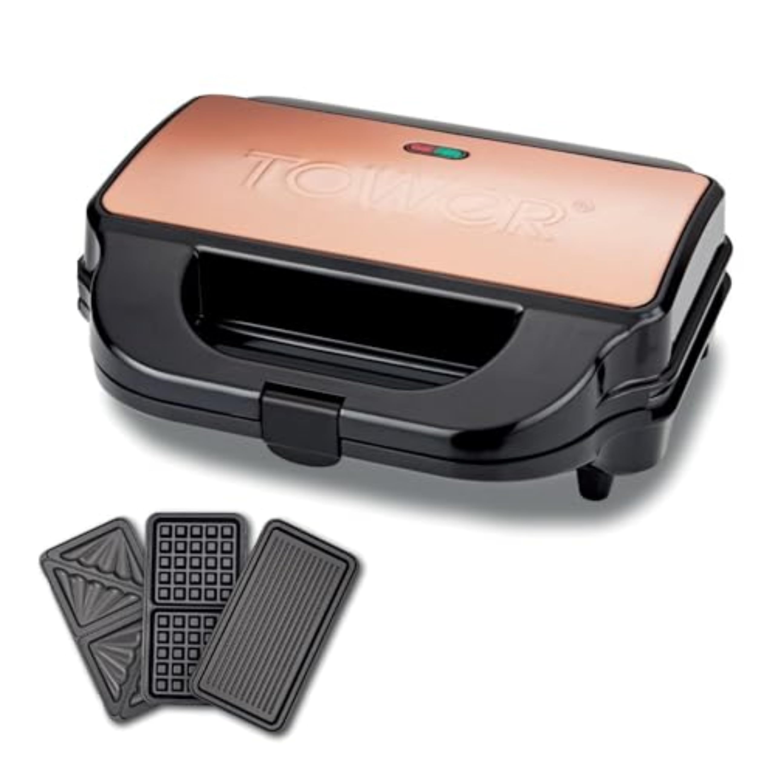 Tower 3-in-1 Deep Filled Snack Maker with Non-Stick Coated Plate and Automatic Temperature Control, 900W, Rose Gold, T27032RG