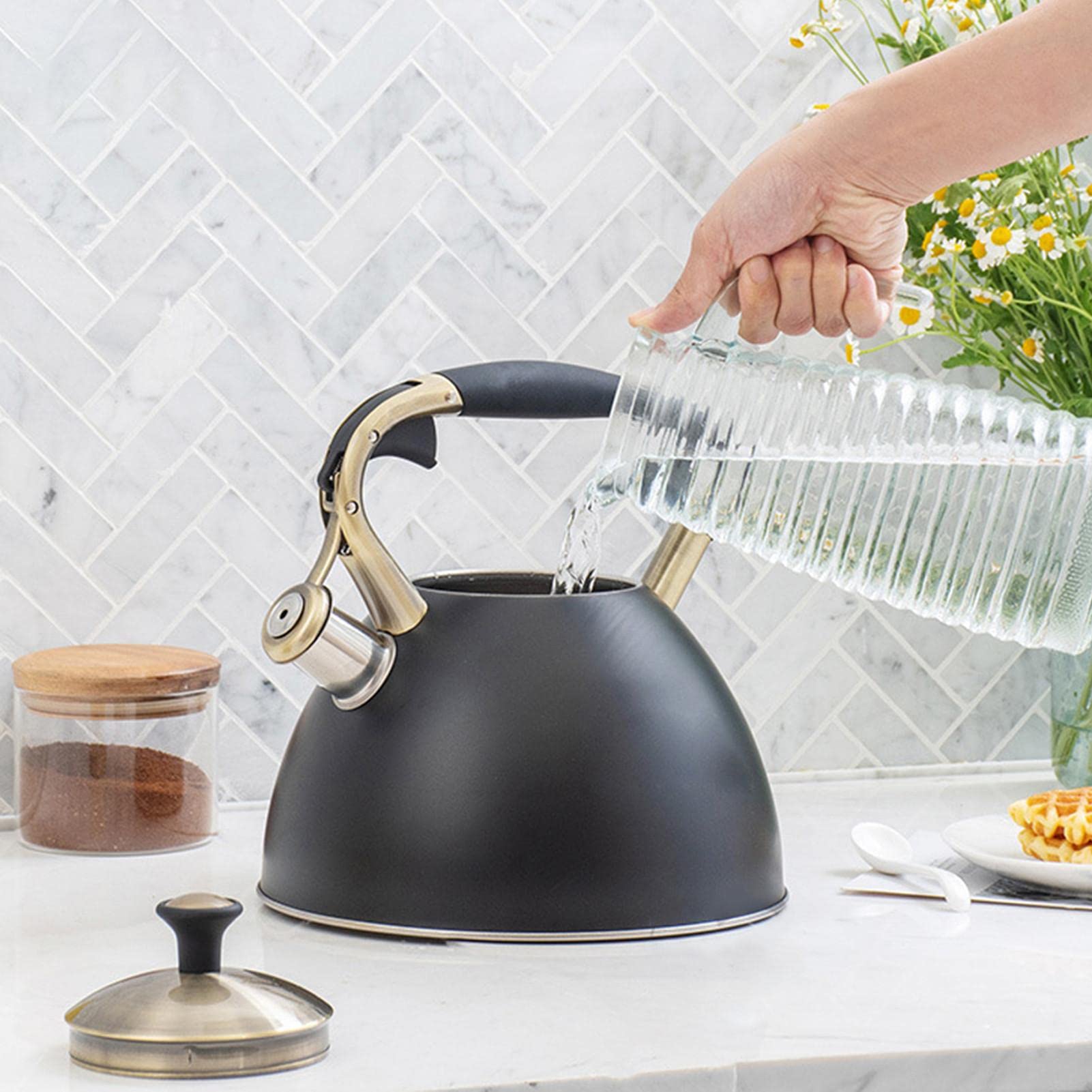 Bouilloire sifflante en Acier Inoxydable - 3 L - Bouilloire sifflante - pour bouillir de l'eau, du thé, du café - pour Plaque électronique ou de Cuisson