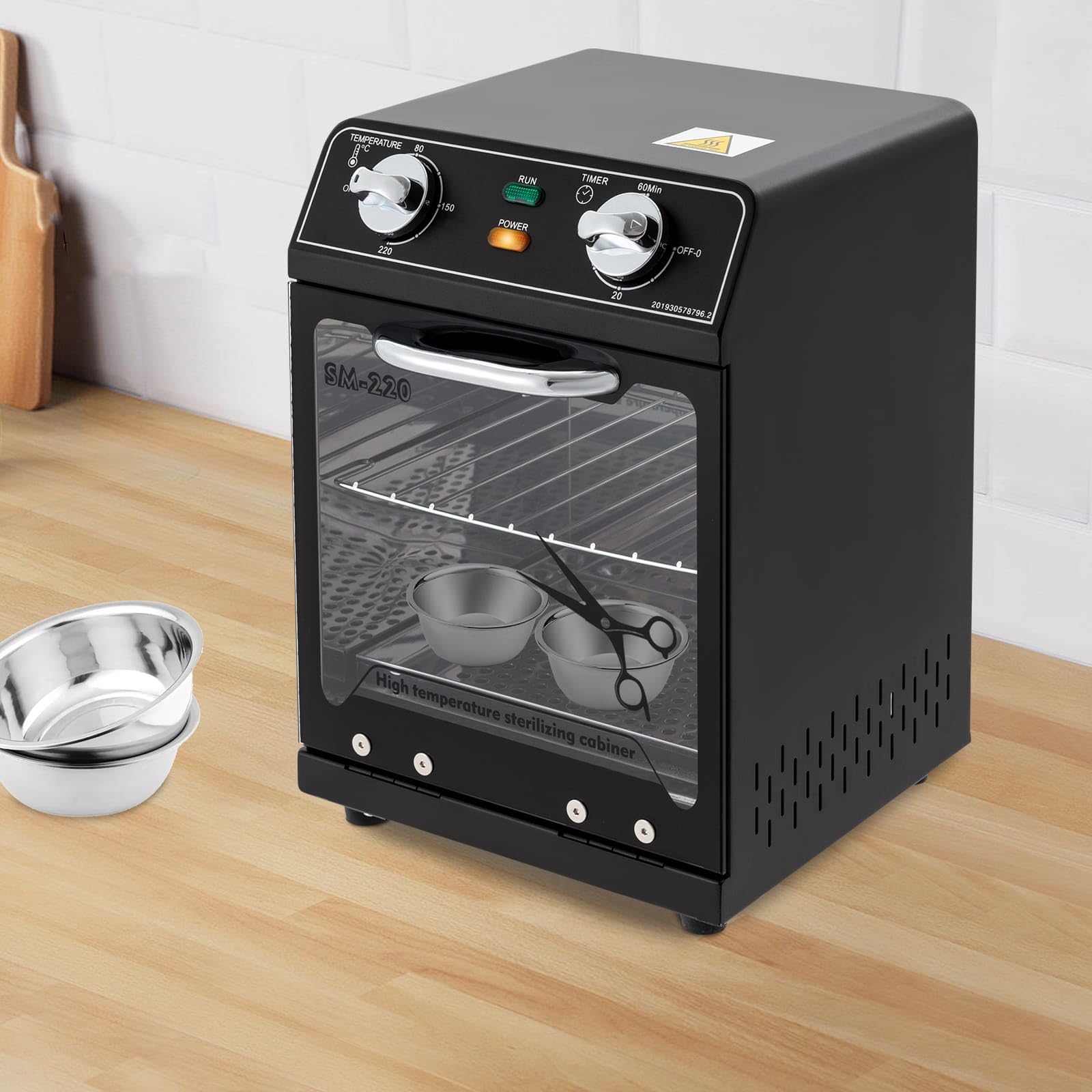 Esterilizador de Alta Temperatura 220 °C Máximo, 8L, con temporizador 0 a 60 min, para cubiertos de acero inoxidable, herramientas de manicura, equipo de peluquería, negro