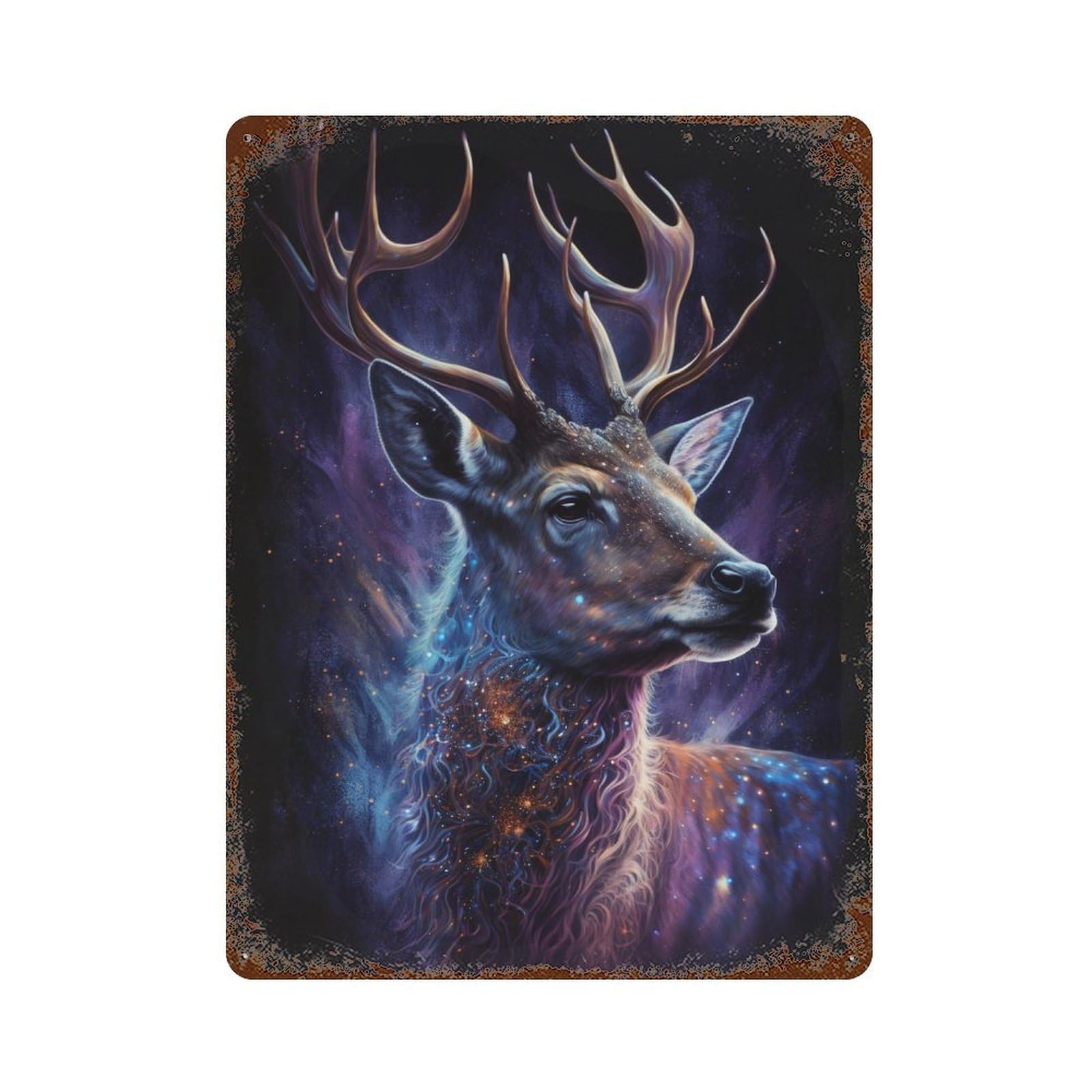Galactic Deer Art Print Aged Metal Wall Plaque 15.7"x11.8", for Pub, Kitchen And Man Cave Decor, Decorative Metal Wall Art