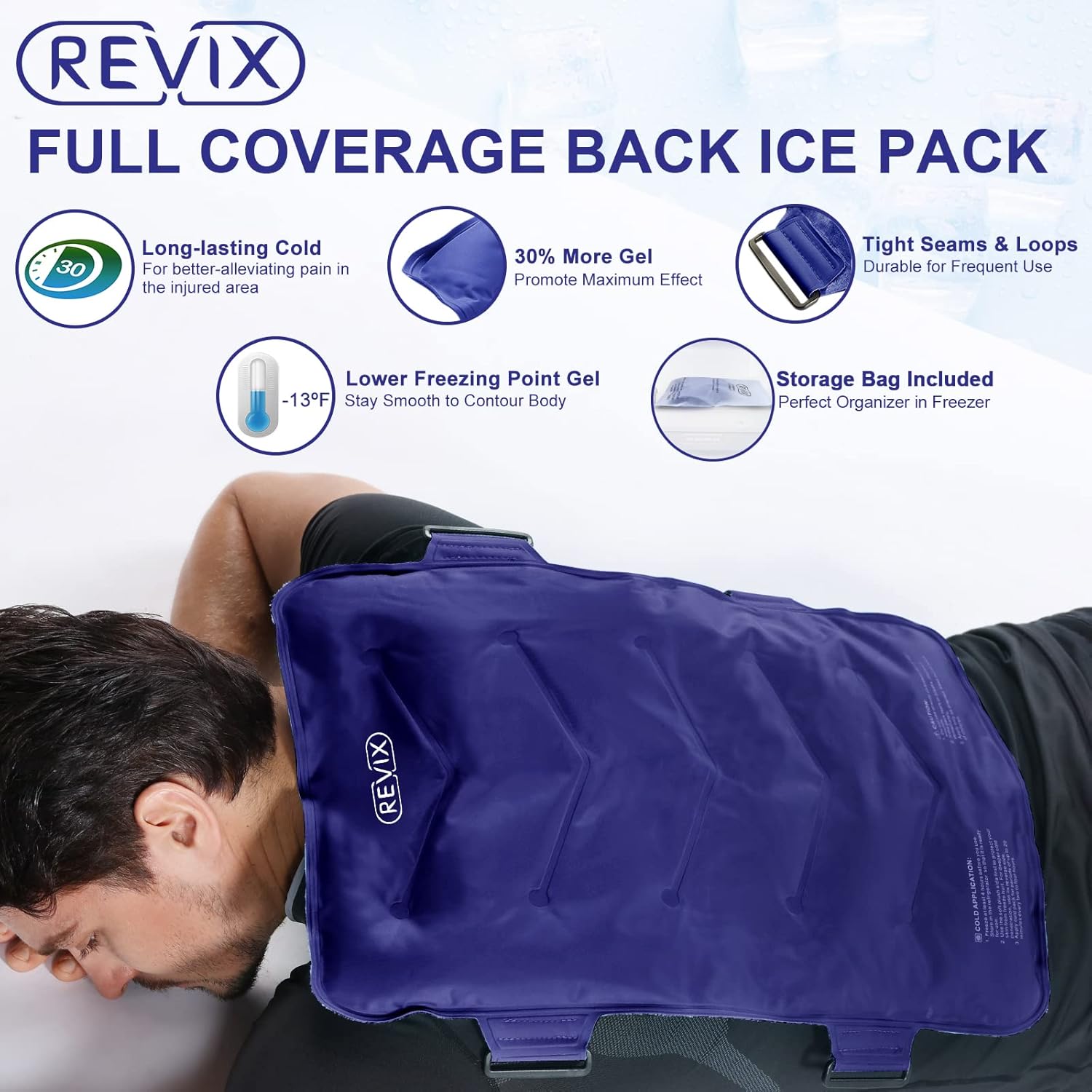 REVIX Hip Ice Pack Wrap for Bursitis Pain Relief and Full Back Ice Pack for Injuries Reusable, Navy