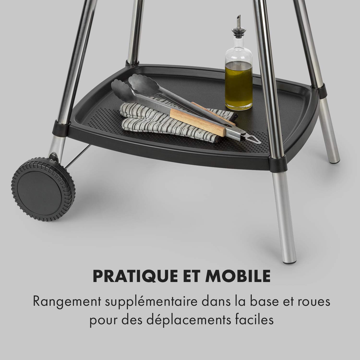 Klarstein Gatsby Gril de table électrique sur pied : 2000 W, EasyGrill Concept, surface de gril: 40 x 36 cm/aluminium moulé sous pression/antiadhésif/couvercle, deux tables d'appoint, beige/noir
