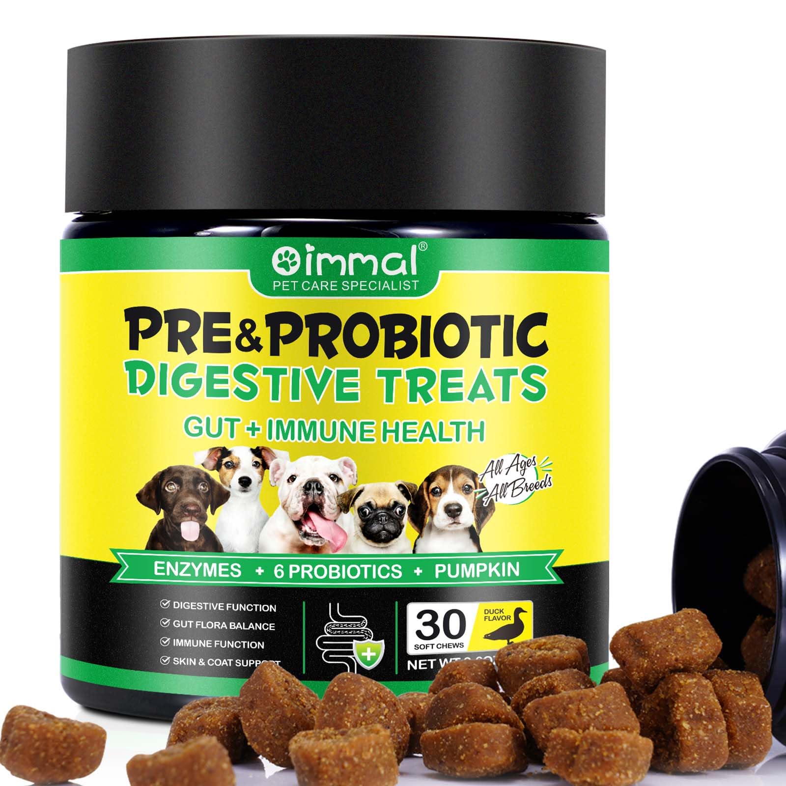 Bieyoc Probiotici per Cani, Probiotici per Cani da Masticare per Il Sistema Immunitario, Enzimi Digestivi, Probiotici Cane Prurito per Cani di Tutte Le Razze e Taglie, 30 Pezzi