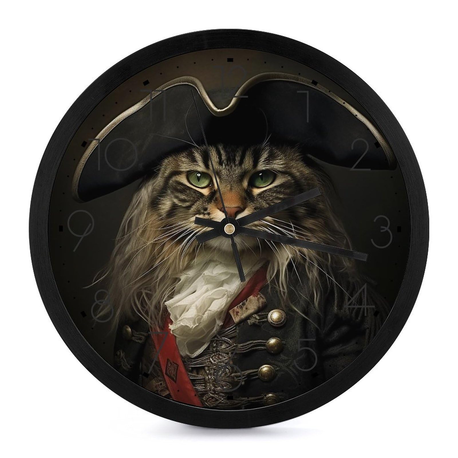 Horloge murale chat pirate ronde de 25 cm à piles pour décoration de salon
