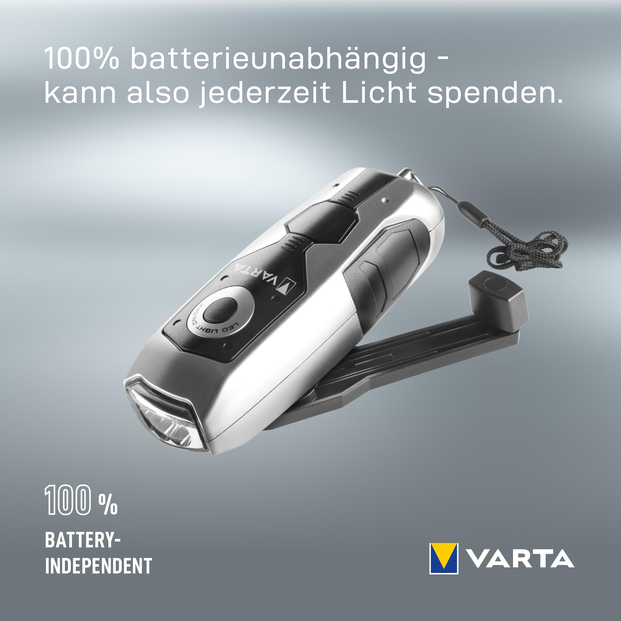 VARTA Hand Crank LED Flashlight – Rechargeable, No Batteries Needed, 30 Min Light Per 1 Min Crank