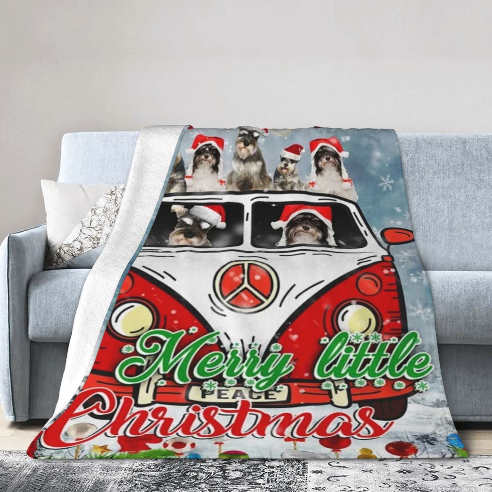 Lsjuee Christmas Flannel Fleece Blanket 40"X30" Have Yourself A Merry Little Christmas Schnauzer Bed Throw Blanket Quality Ultra-Soft Travel Winter Blankets for Girls Keep Warm
