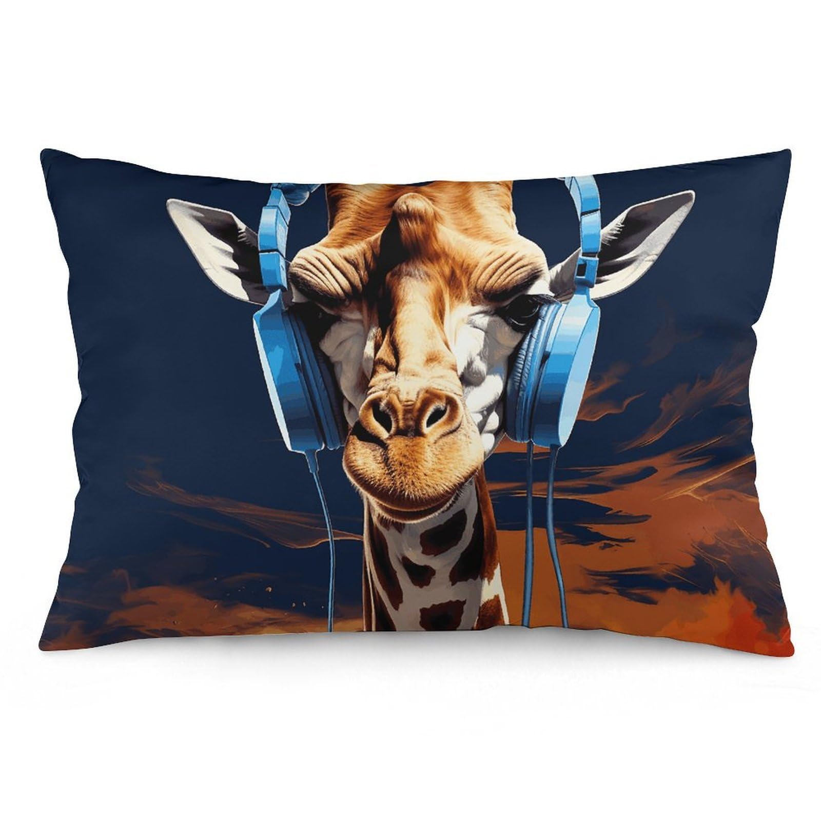 2 Pack Pillow Cases for Hair and Skin, Soft Breathable Pillow Case Covers with Hidden Zipper, Giraffe Wearing Headphones Pillowcase 16 "x24 Pillow Covers for Sleeping Gift