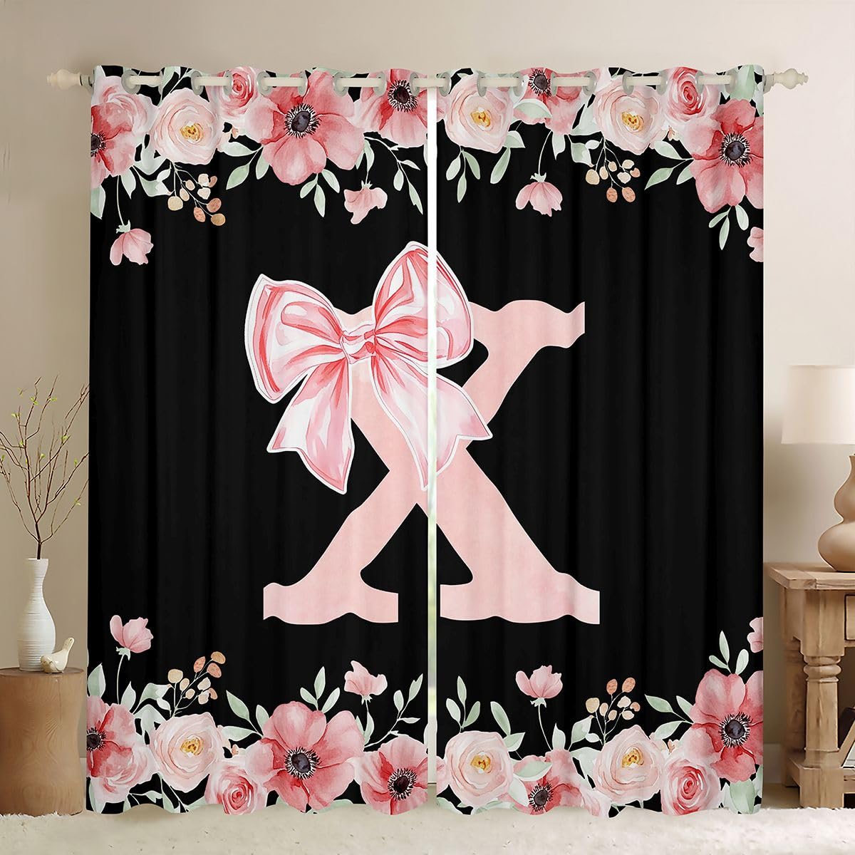 Rideaux voilage fleurs florales aquarelle pour chambre style princesse et salon